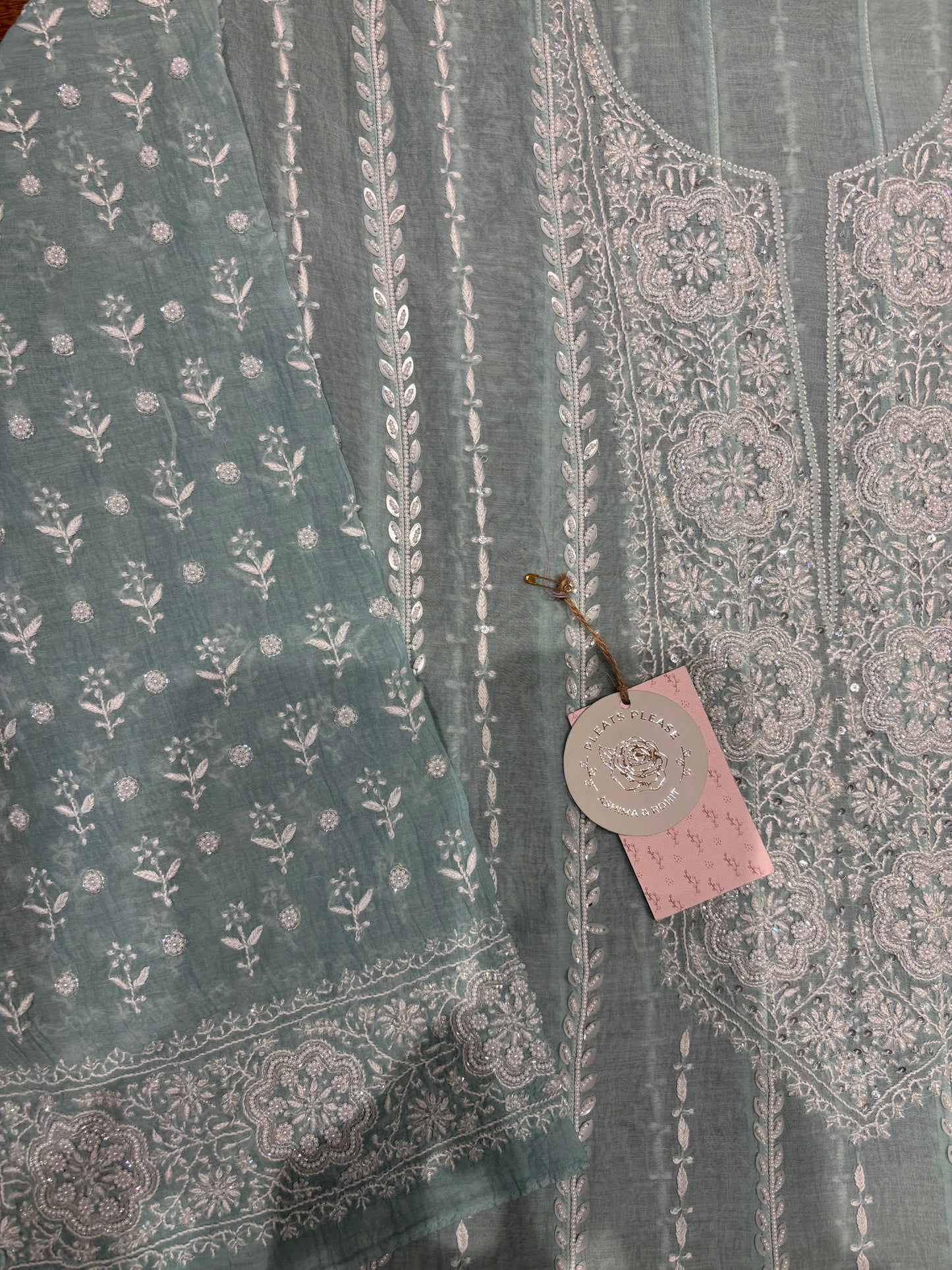 Teal Green Chanderi Mul Chikankari  Anarkali Kurta and Dupatta