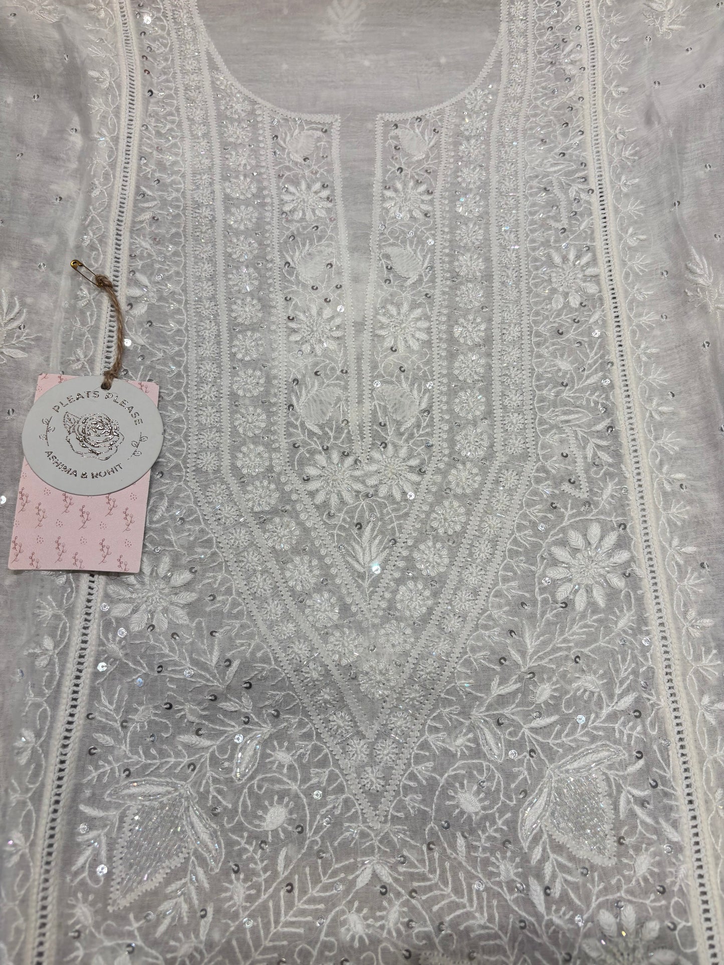 Dyeable Chanderi mul Chikankari Kurta and Dupatta set