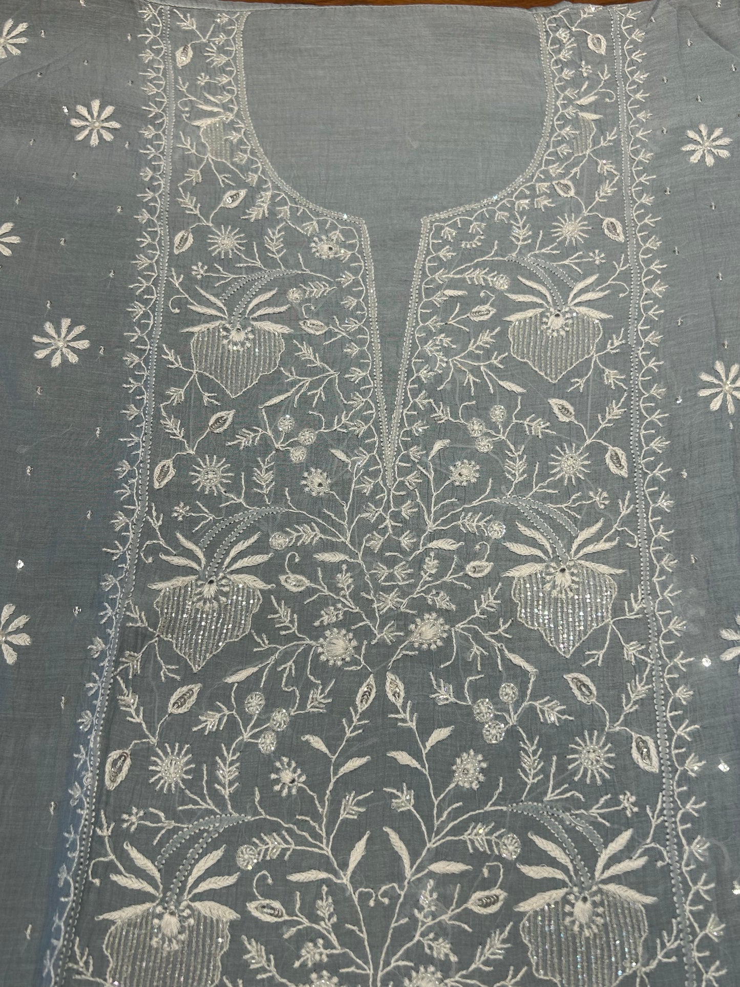 Baby Blue Chanderi Mul Chikankari Kurta and Dupatta