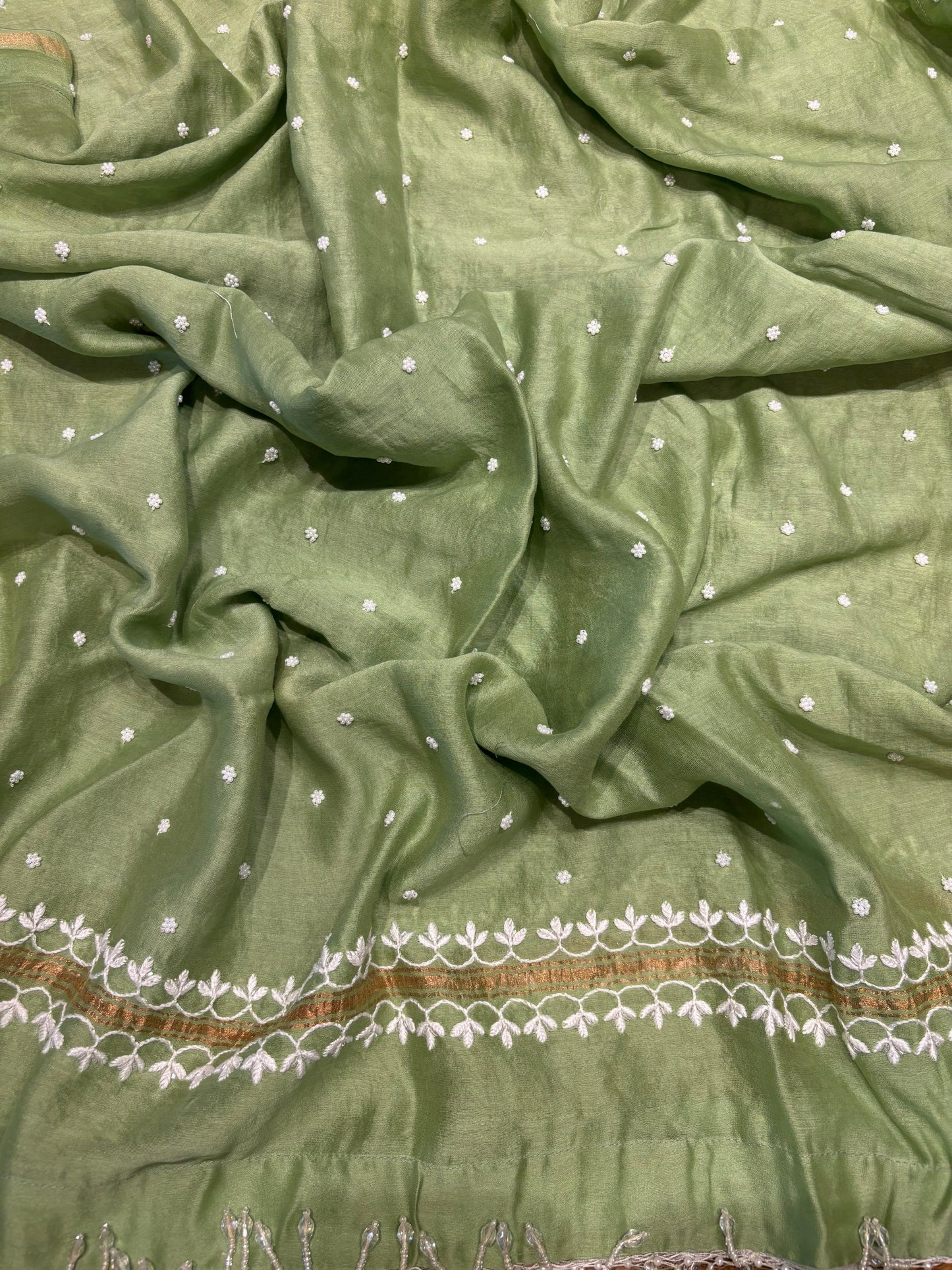 Green Chanderi Silk Chikankari Kurta and dupatta