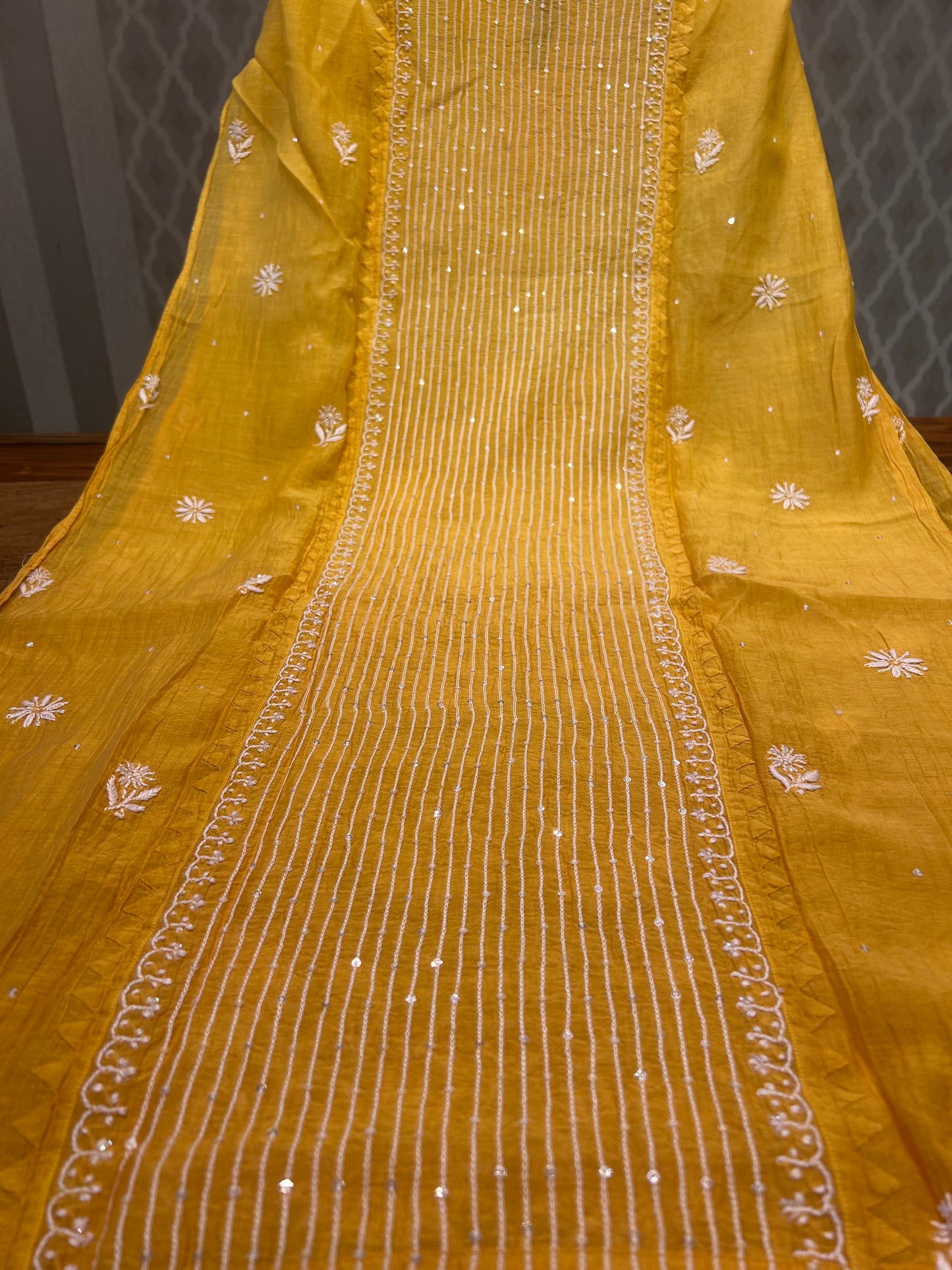 Yellow Ombre Chanderi Mul Chikankari Kurta and Dupatta