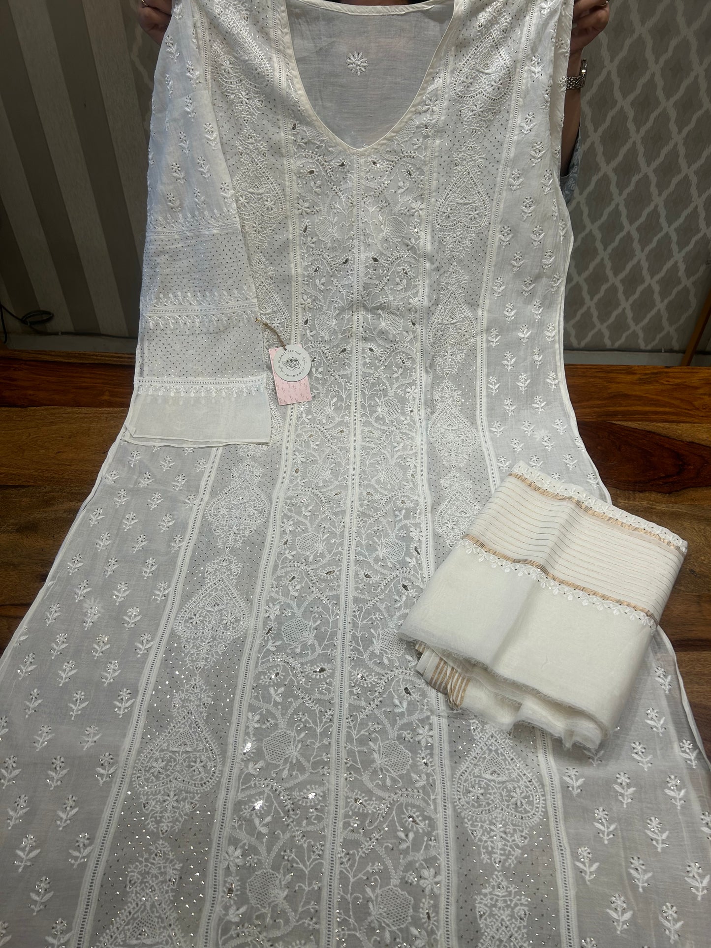 Dyeable Chanderi Mul Chikankari Kurta and Dupatta Fabric