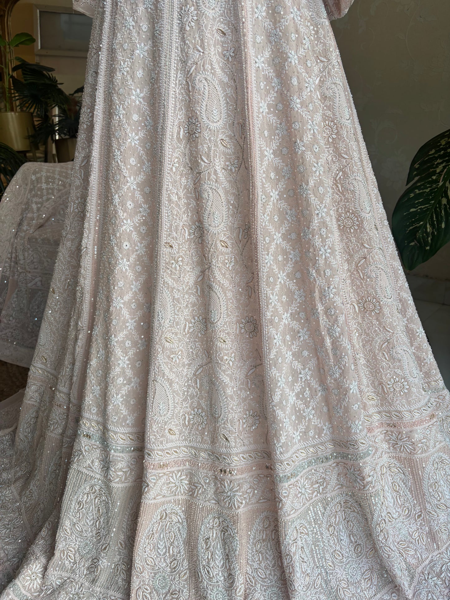 Dusty Peach Pure Georgette Chikankari Lehenga