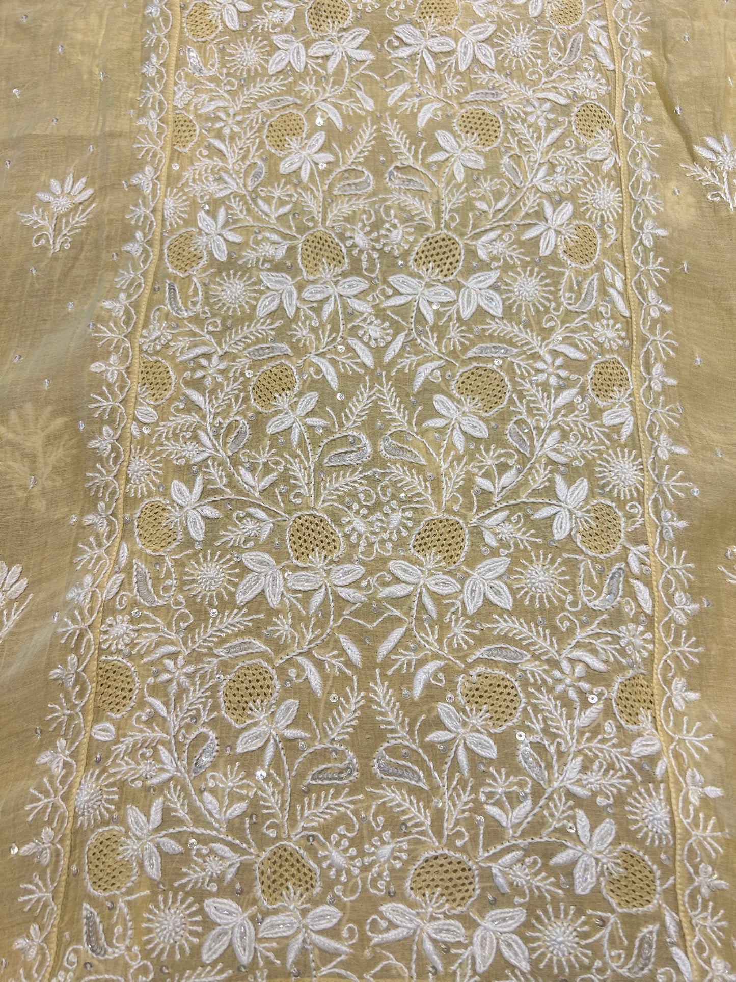 Butter Yellow Chanderi Mul Chikankari Kurta and Dupatta