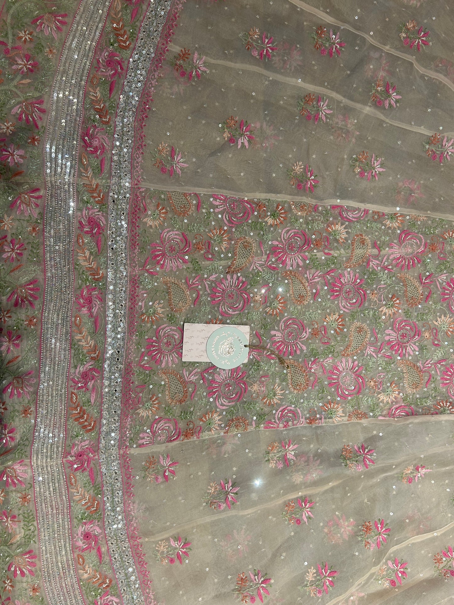 Blush Pink Chikankari  Organza Anarkali & Dupatta