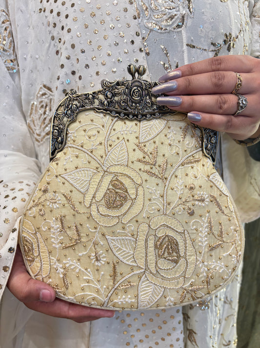 Lemon Yellow Silk Chikankari Clutch Bag