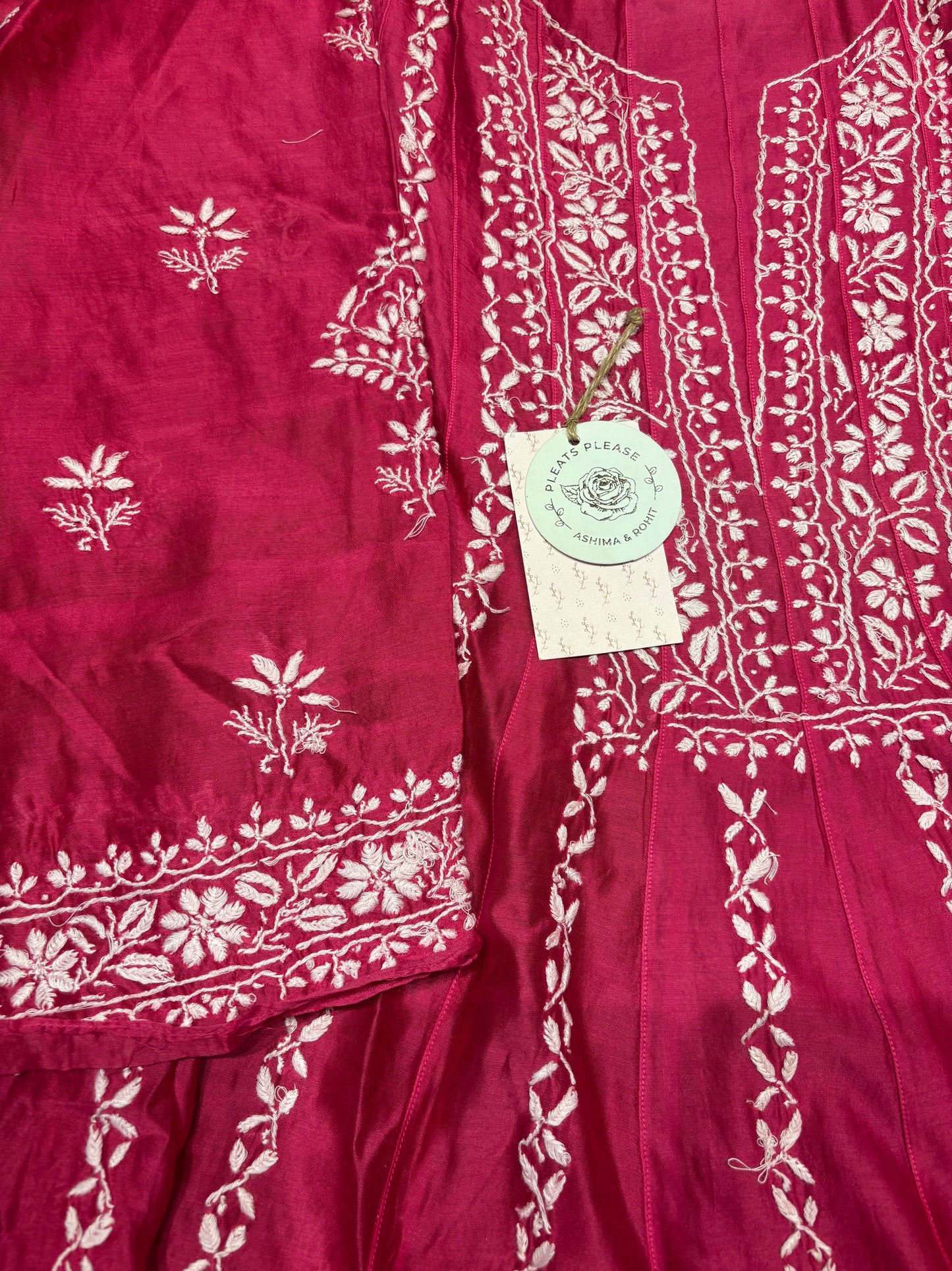 Fuchsia Pink Chanderi Silk Chikankari  Co-ord Set