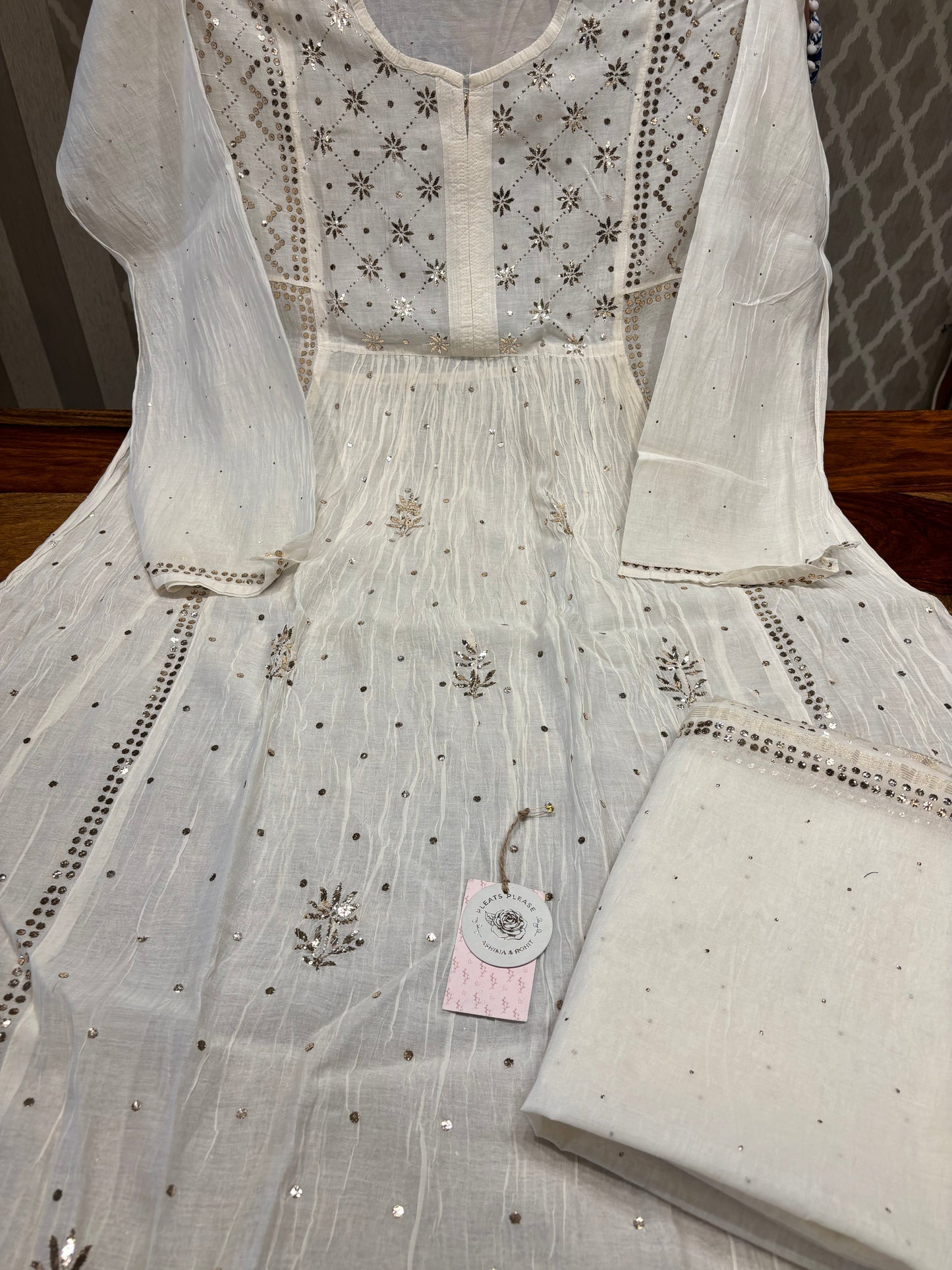 Dyeable Chanderi Mul Mukaish Aline Kurta And Dupatta Set