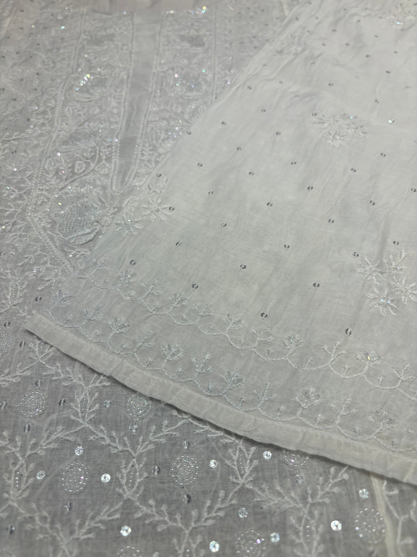 Dyeable Chanderi Mul Chikankari Kurta and Dupatta
