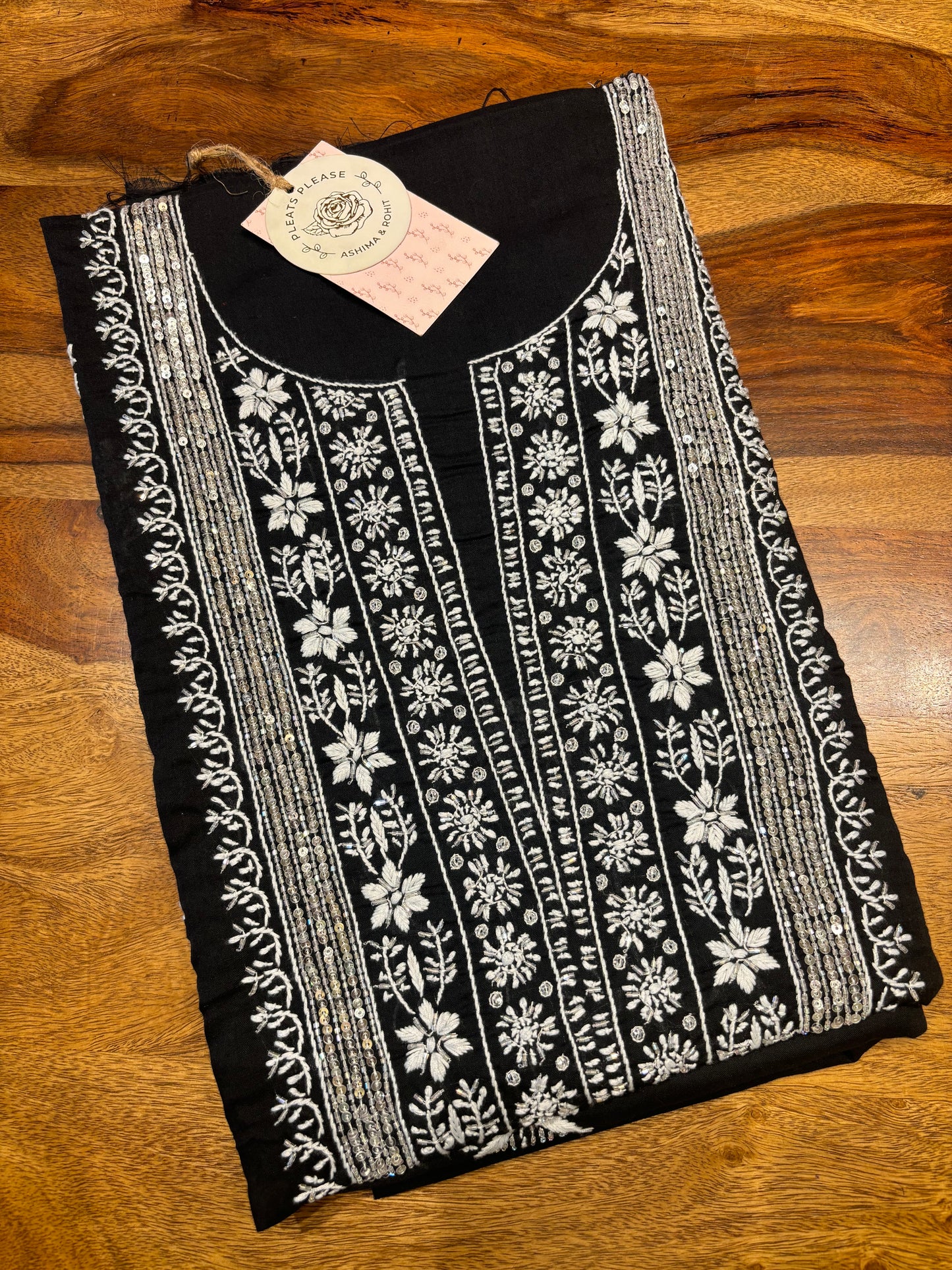 Black Mul Chikankari Kurta Fabric
