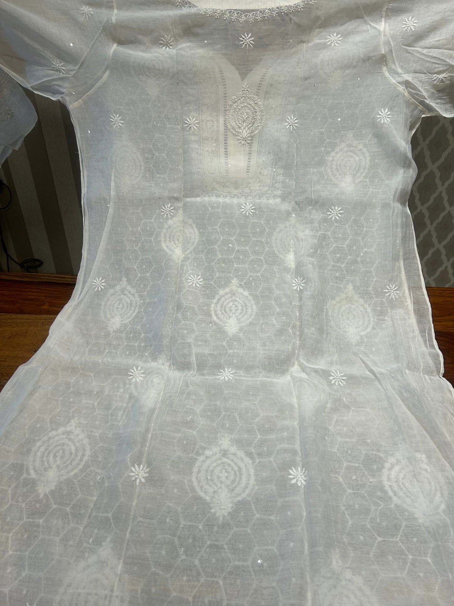 Dyeable Chanderi mul Chikankari Kurta and Dupatta Fabric