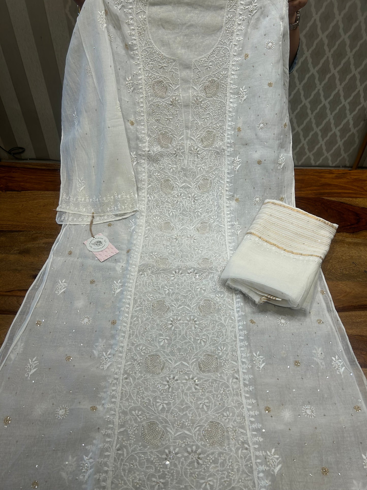 Dyeable Chanderi Mul Chikankari Kurta and Dupatta Fabric