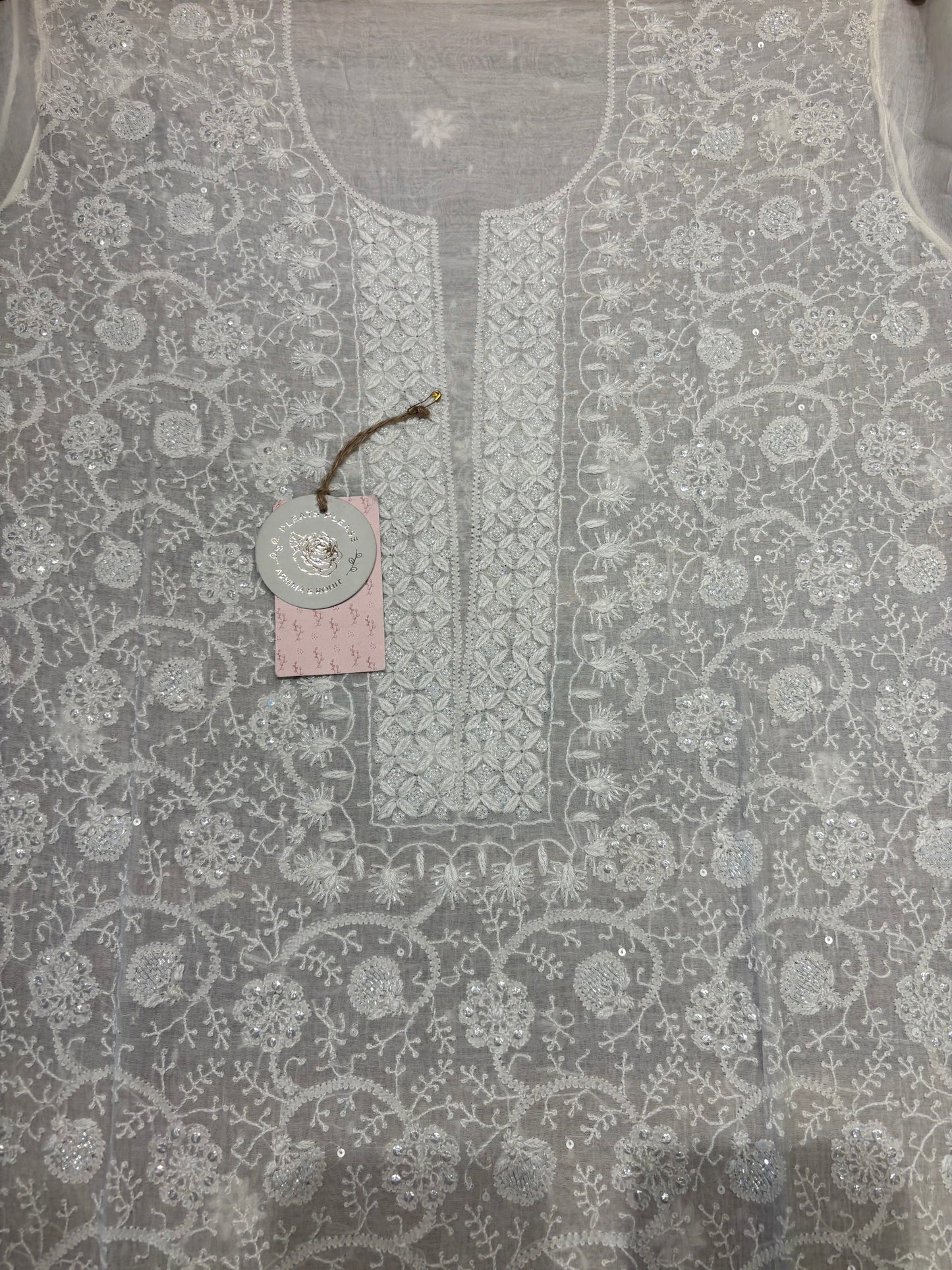 Dyeable Chanderi Mul Chikankari Kurta and Dupatta set