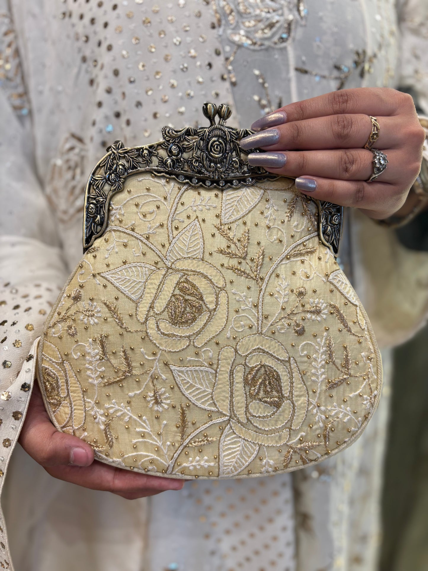 Lemon Yellow Silk Chikankari Clutch Bag