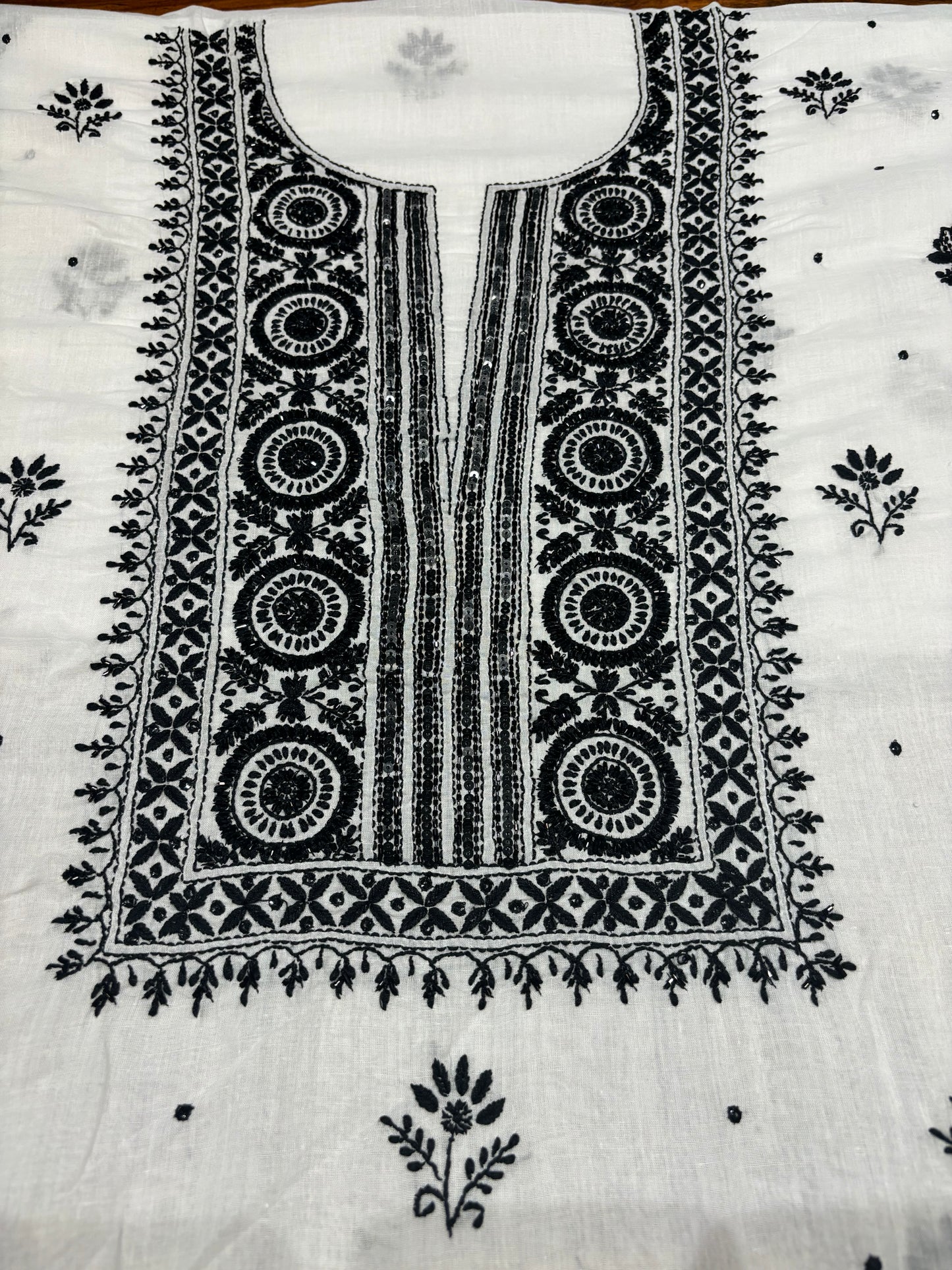 White Mul Chikankari Kurta Fabric