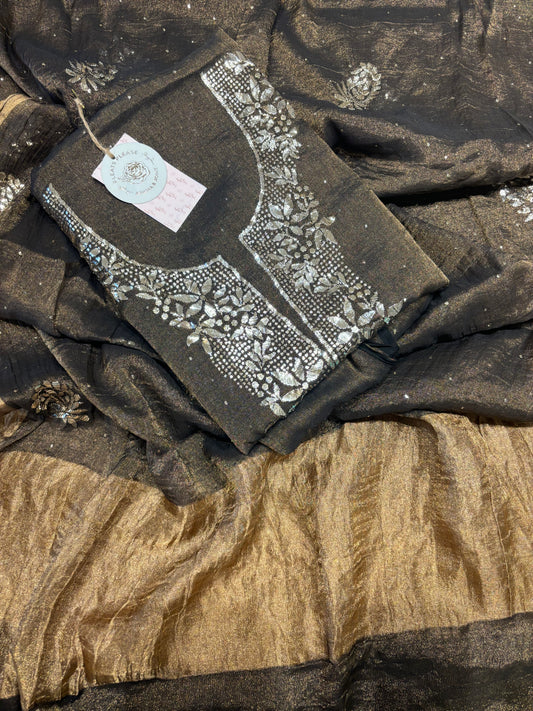Black  Tissue Badla Kurta and Dupatta Fabric