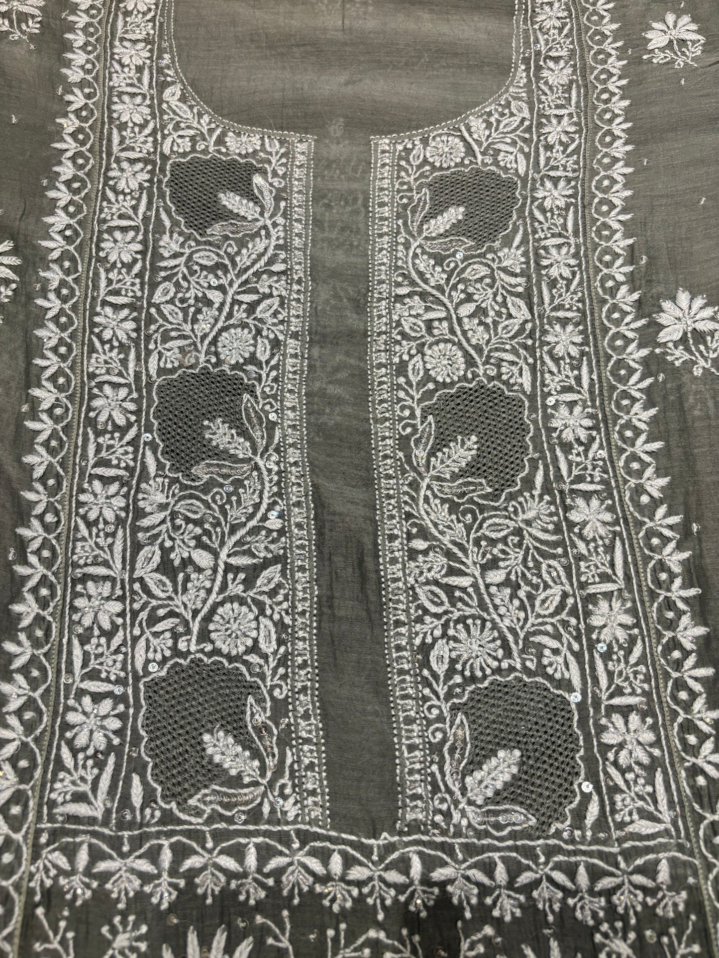 Desert Sage Chanderi Mul Chikankari Kurta and Dupatta