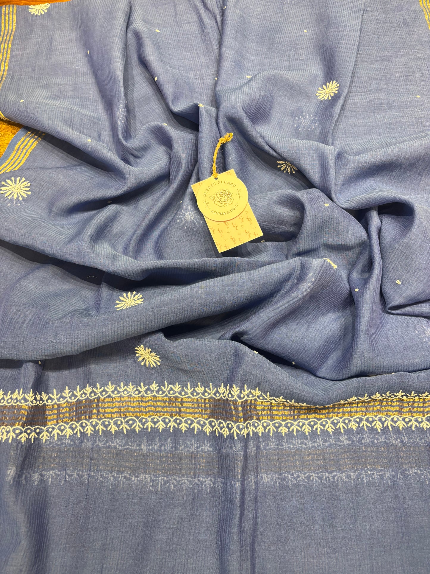 Blue Chanderi Mul Chikankari Anarkali and Dupatta