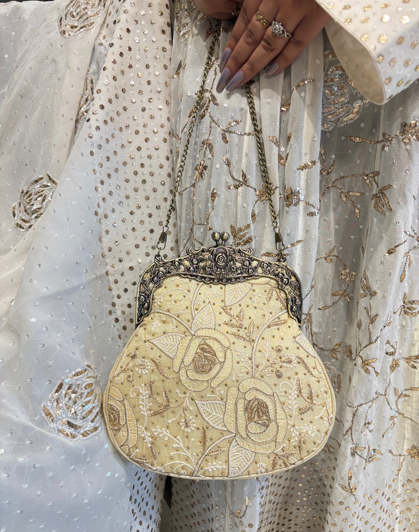 Lemon Yellow Silk Chikankari Clutch Bag