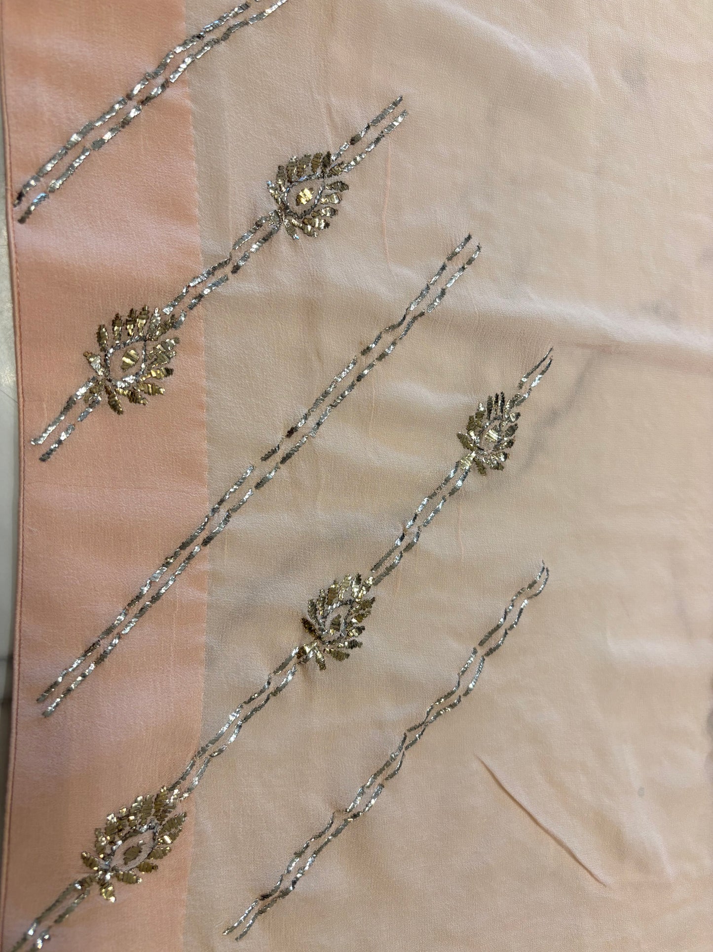 Nude Peach  Pure Georgette Badla Saree and Blouse