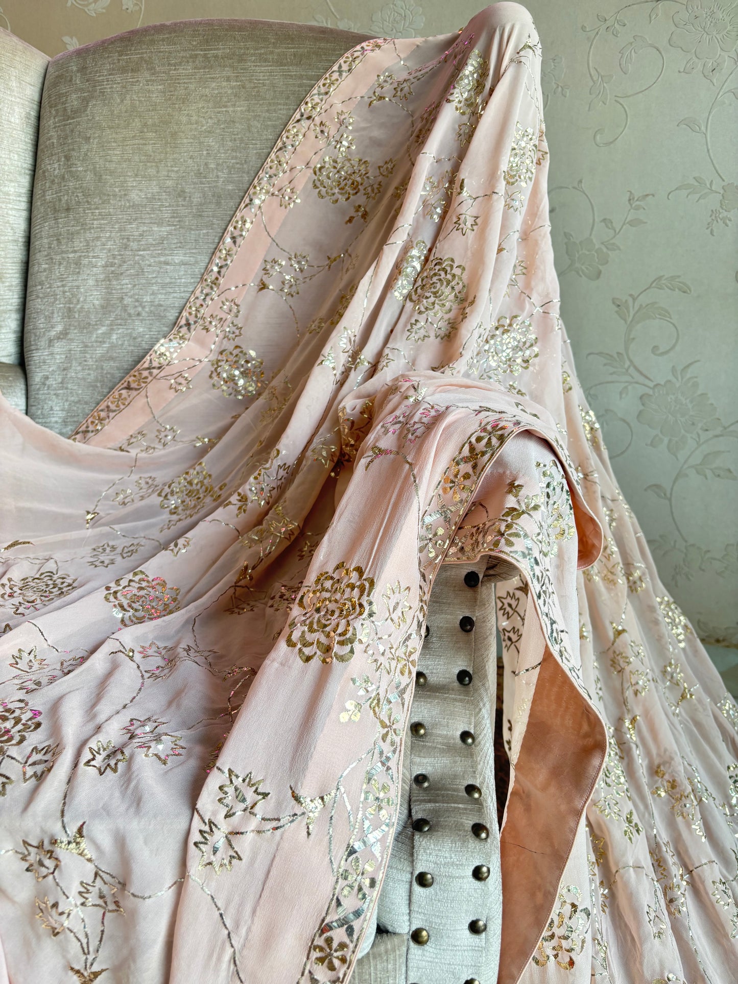 Camille Pink Pure Georgette Badla Saree