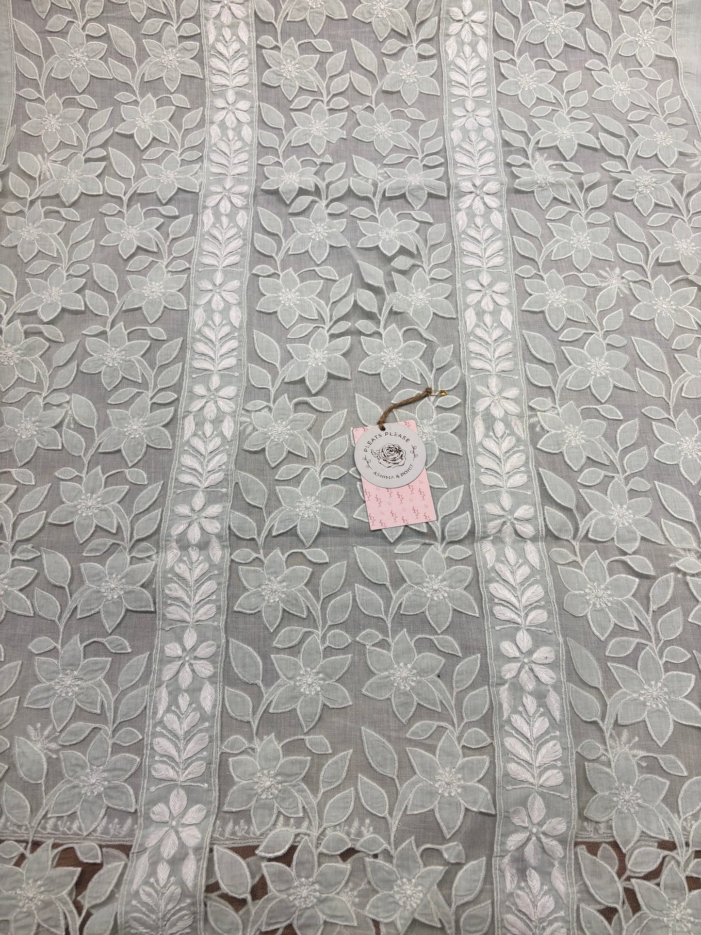 Sage Green Mul Soft Net Applique Chikankari Kurta and Dupatta Fabric