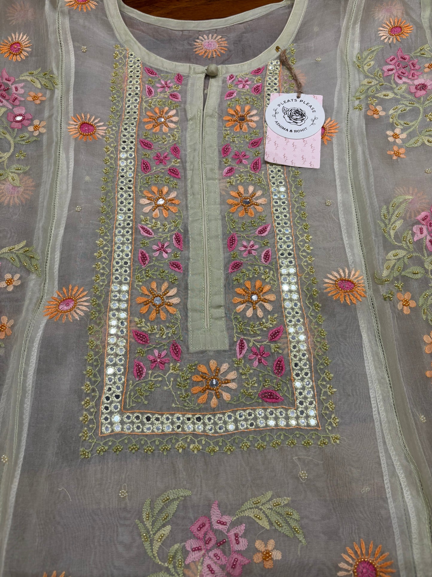 Dyeable Organza Silk Chikankari Kurta and Dupatta