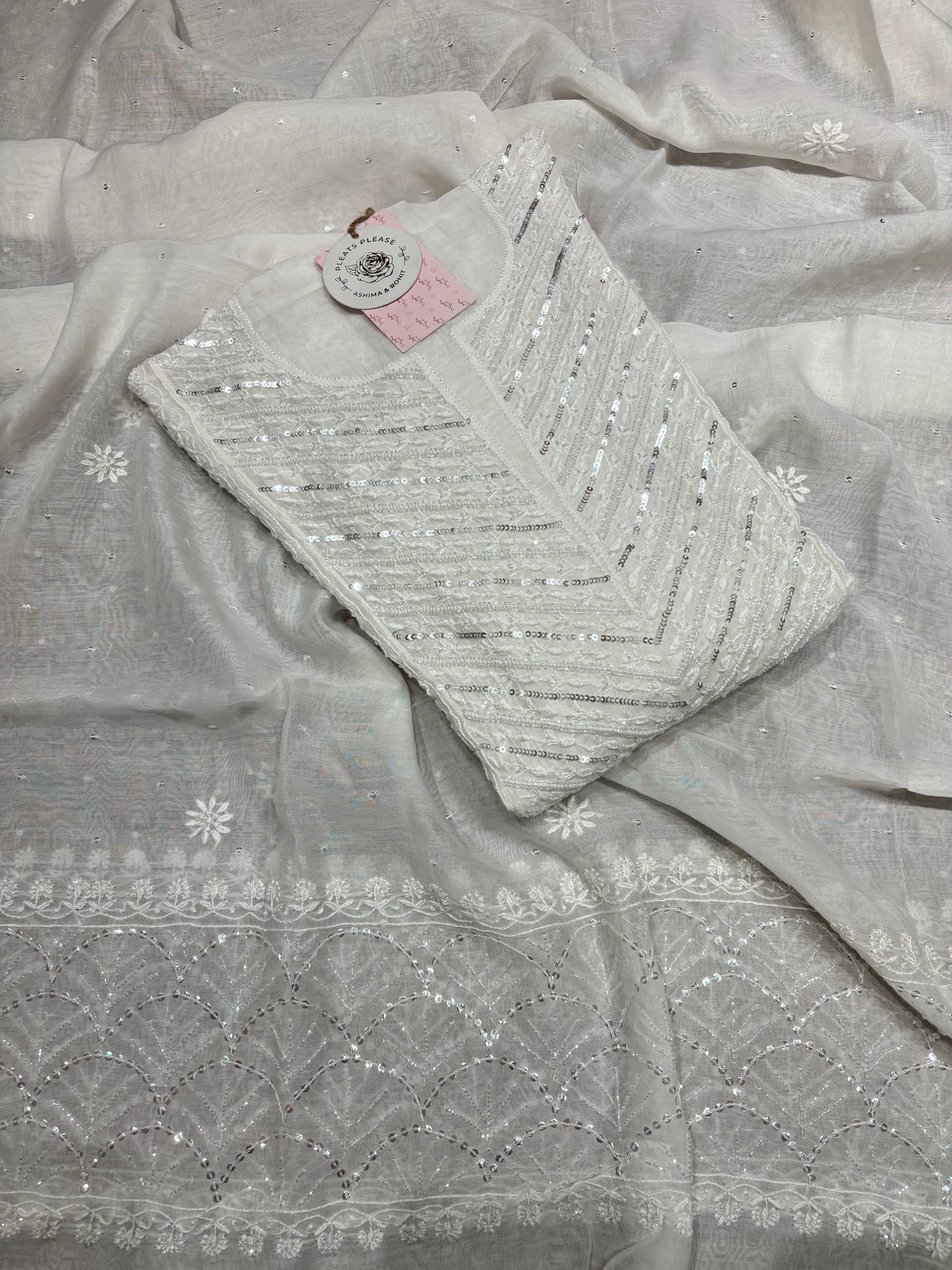 Dyeable Chanderi Mul  Chikankari Anarkali and Dupatta Set