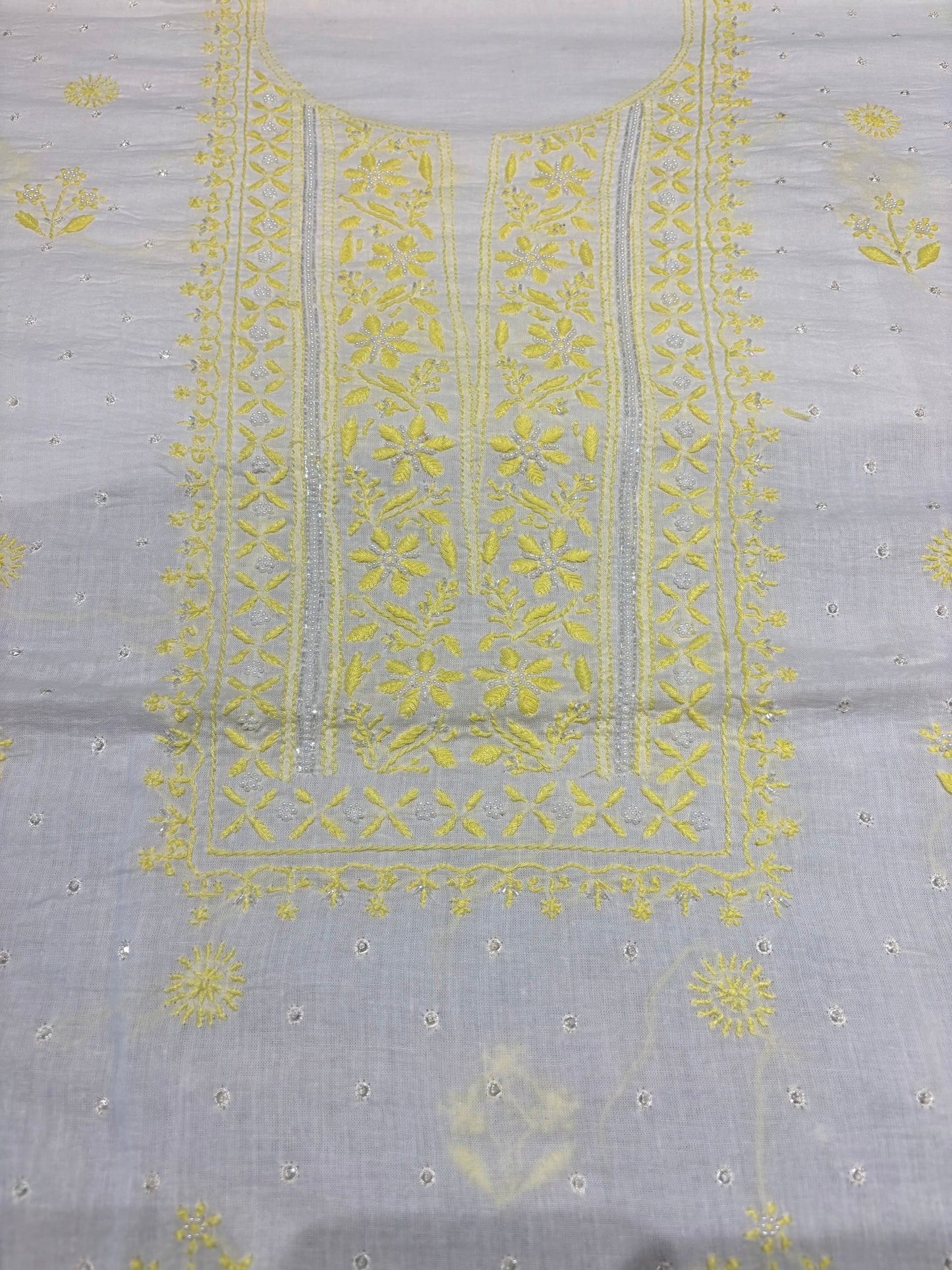 White  Mul Chikankari Kurta Fabric