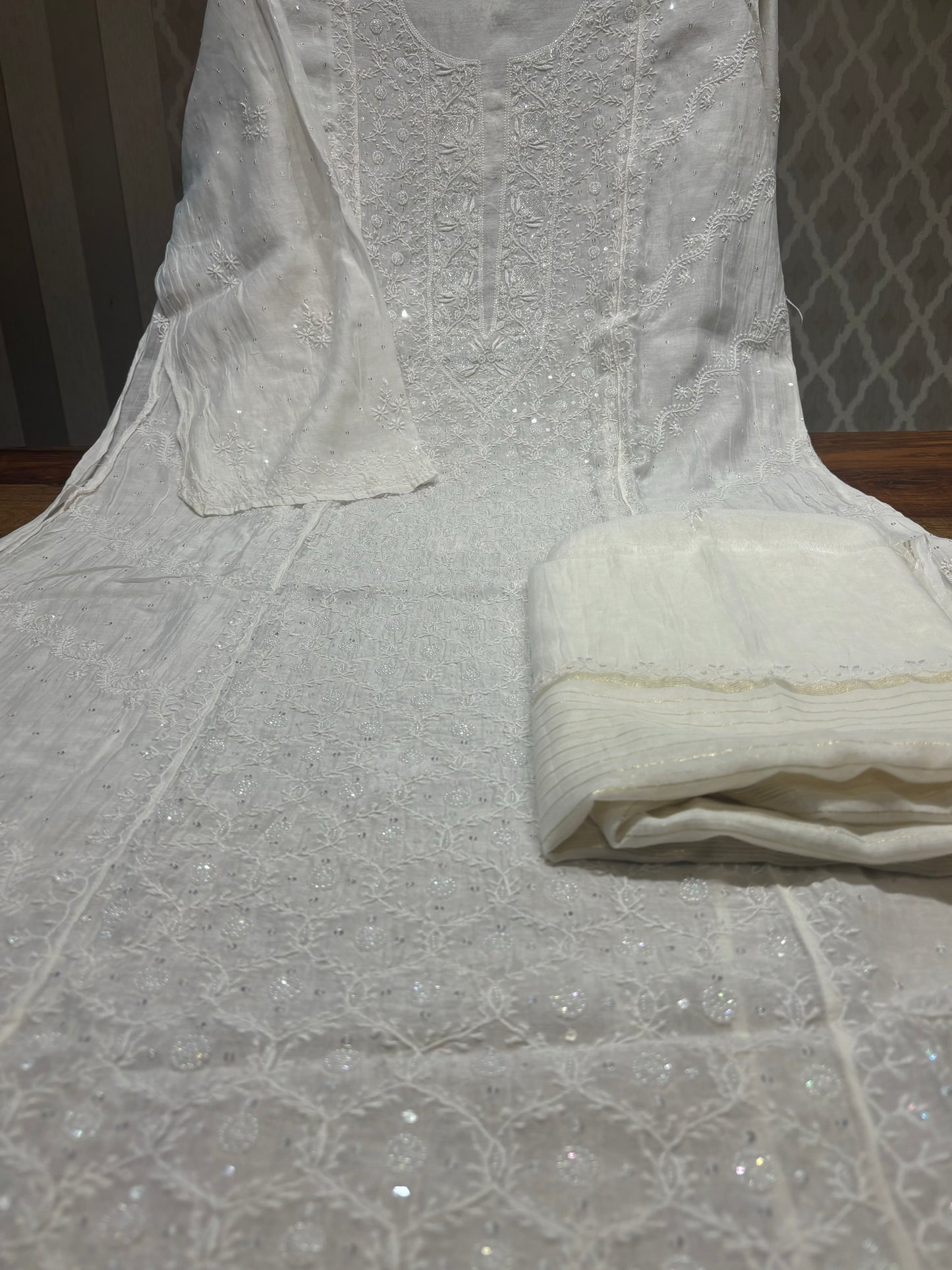 Dyeable Chanderi Mul Chikankari Kurta and Dupatta
