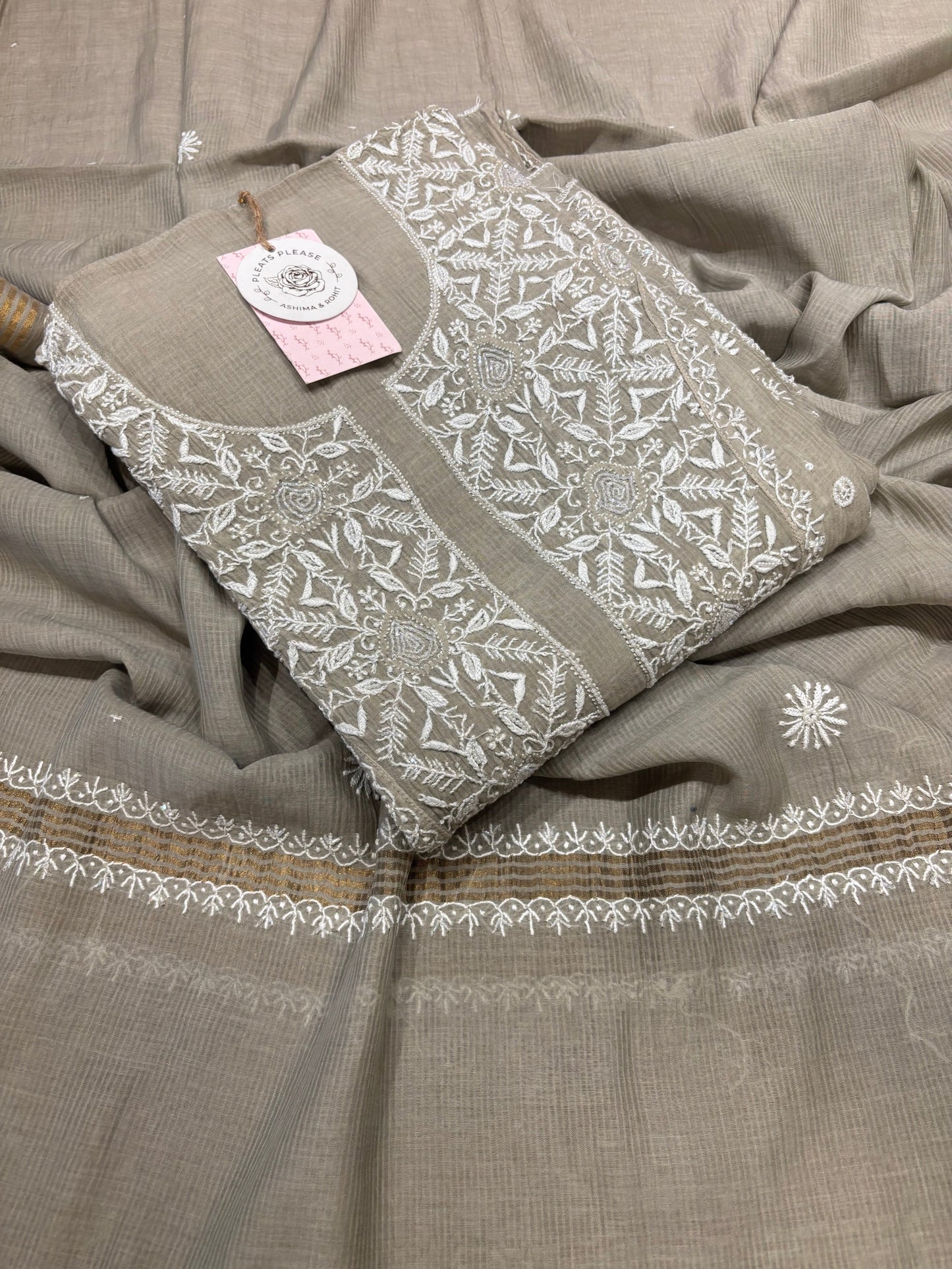 Green Tint Chanderi Maheshwari Anarkali and Dupatta set