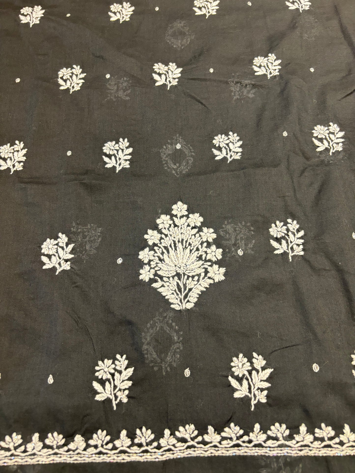 Black Mul Chikankari Kurta Fabric