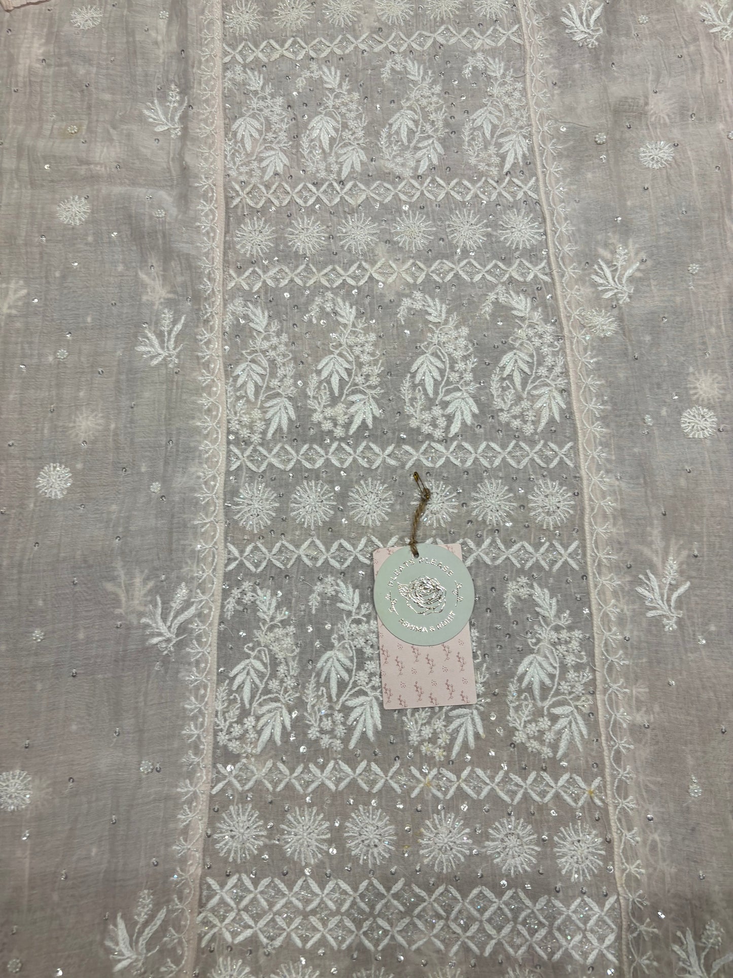 Rosé Cloud Chanderi Mul Chikankari Straight Kurta And Dupatta Set