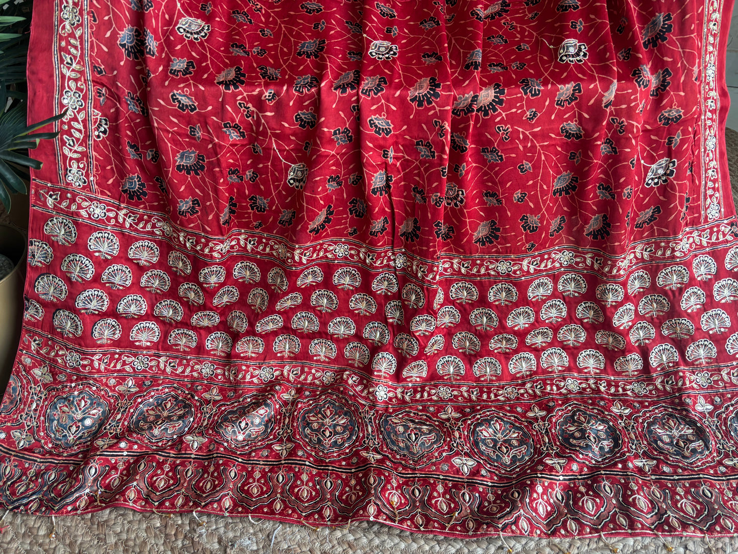 Red Ajrakh Modal Silk Dupatta