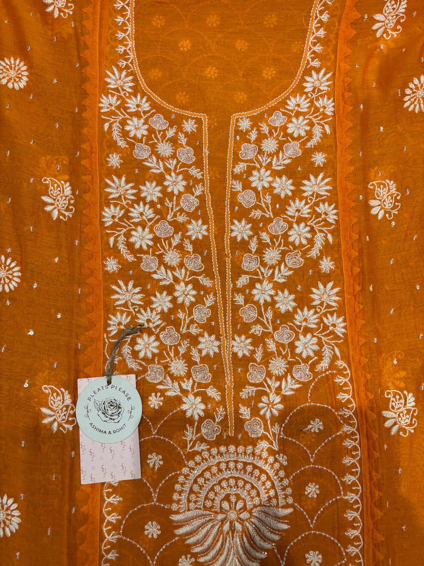 Orange Chanderi Mul Chikankari Kurta and Dupatta set