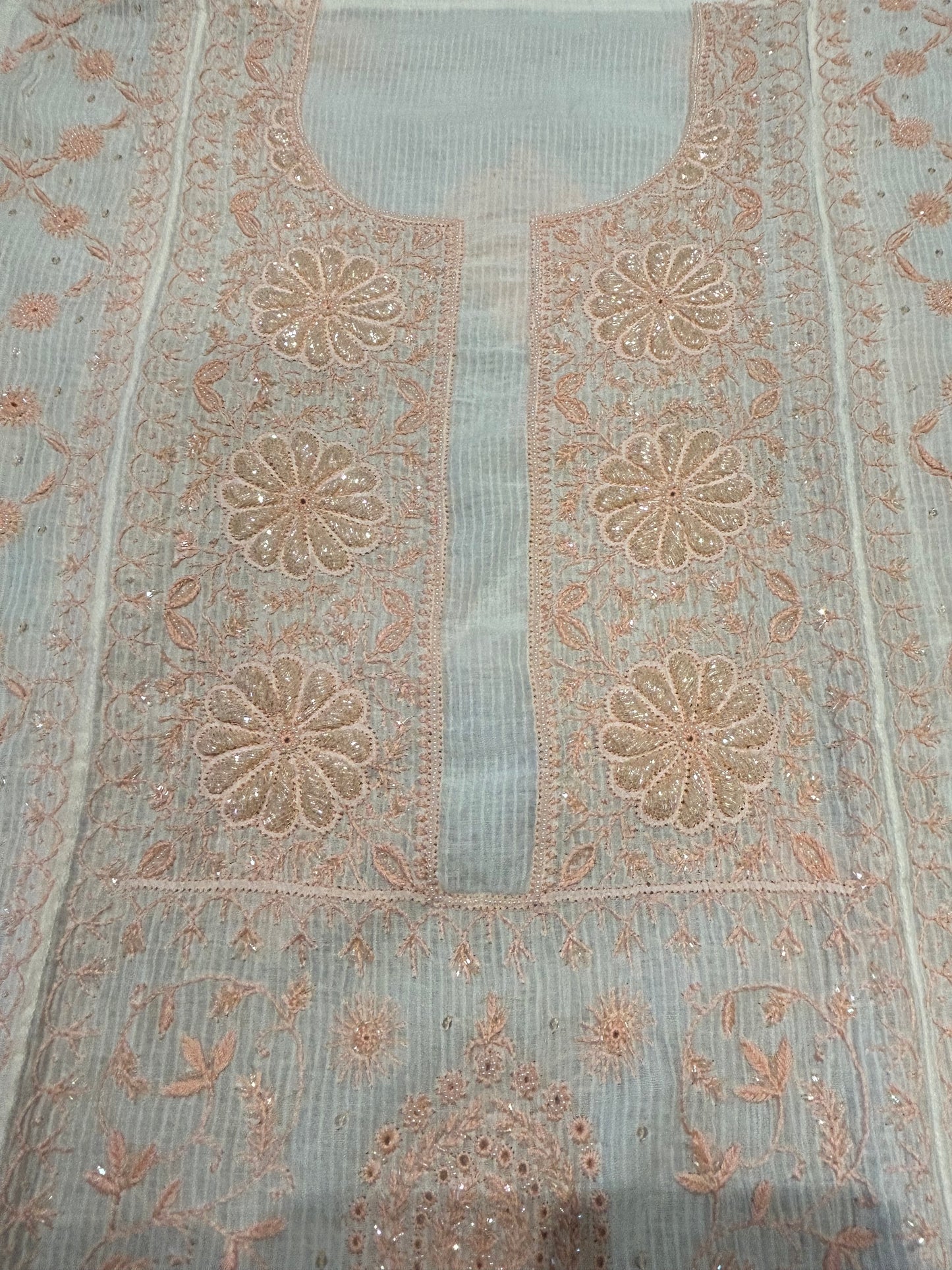 White Chanderi Maheshwari Chikankari Kurta and Dupatta
