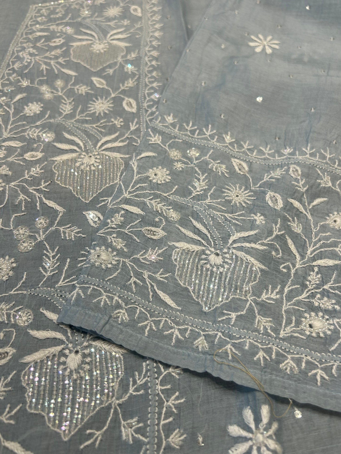 Baby Blue Chanderi Mul Chikankari Kurta and Dupatta