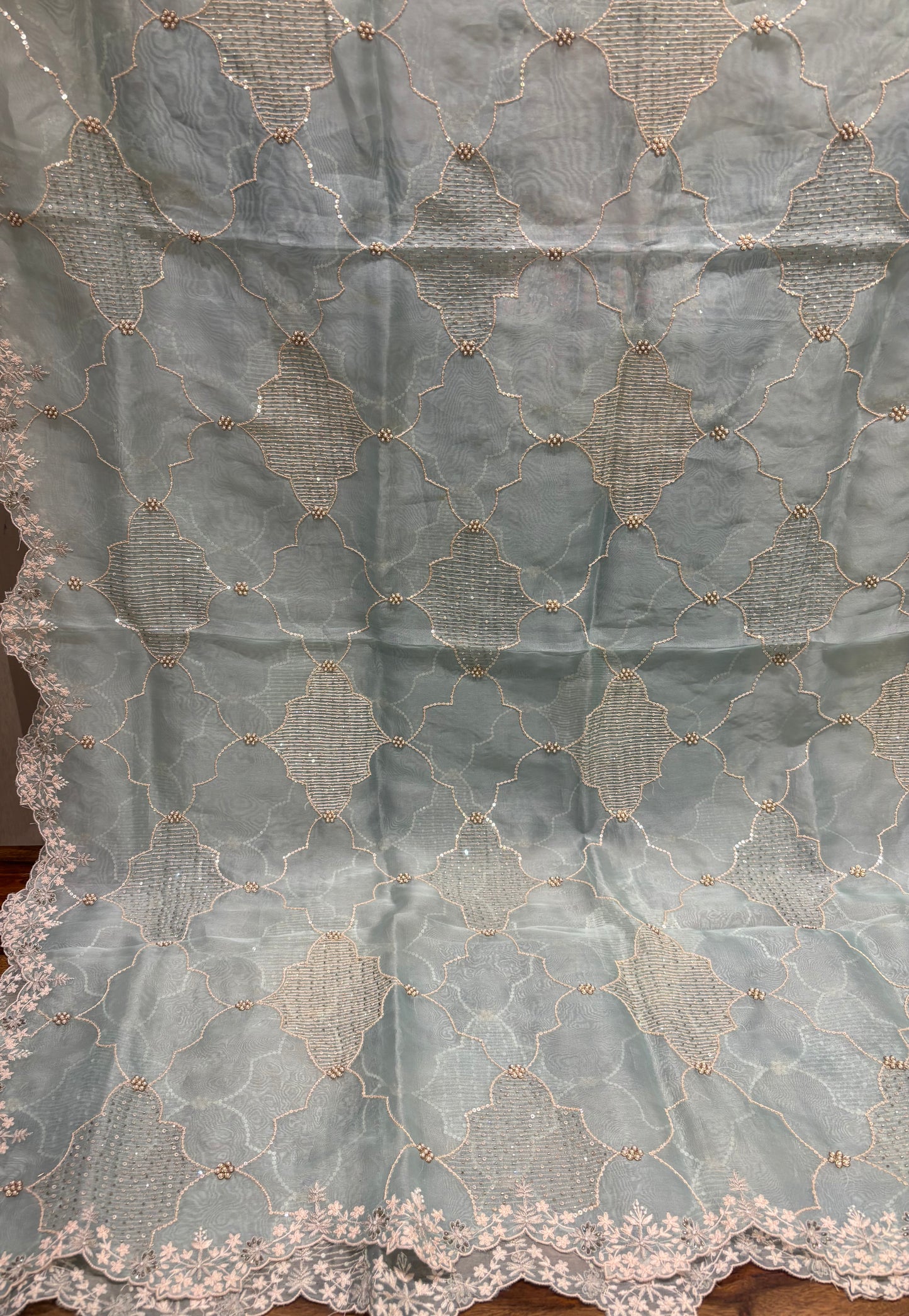 Blue Pure Georgette Chikankari Kurta and Organza Dupatta