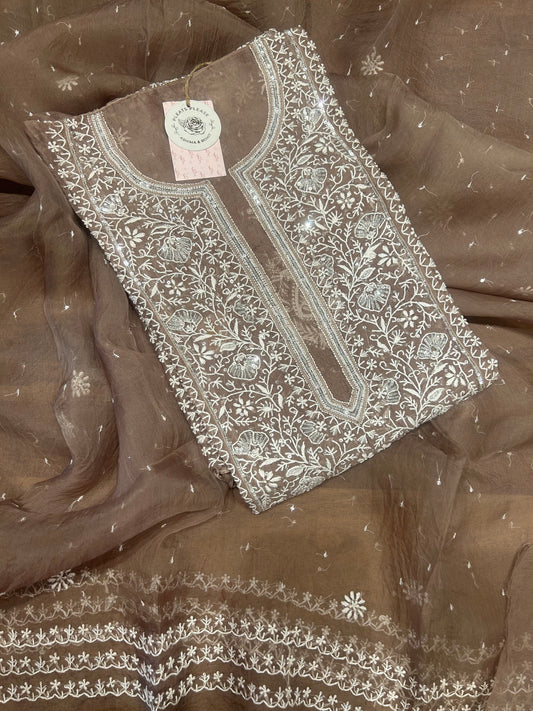 Brown Organza Kurta and Dupatta set