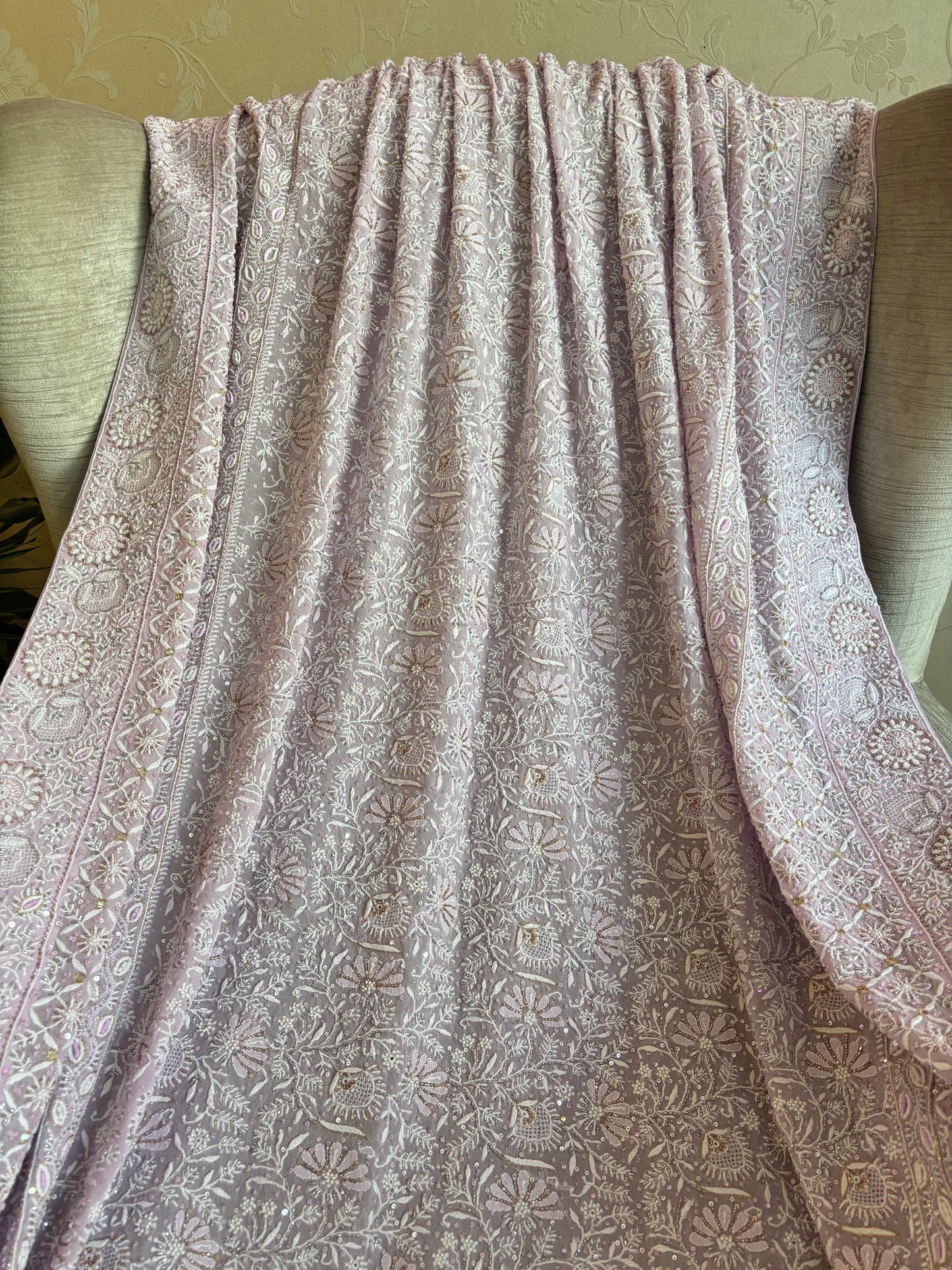 Lilac Pure Georgette Chikankari Lehenga