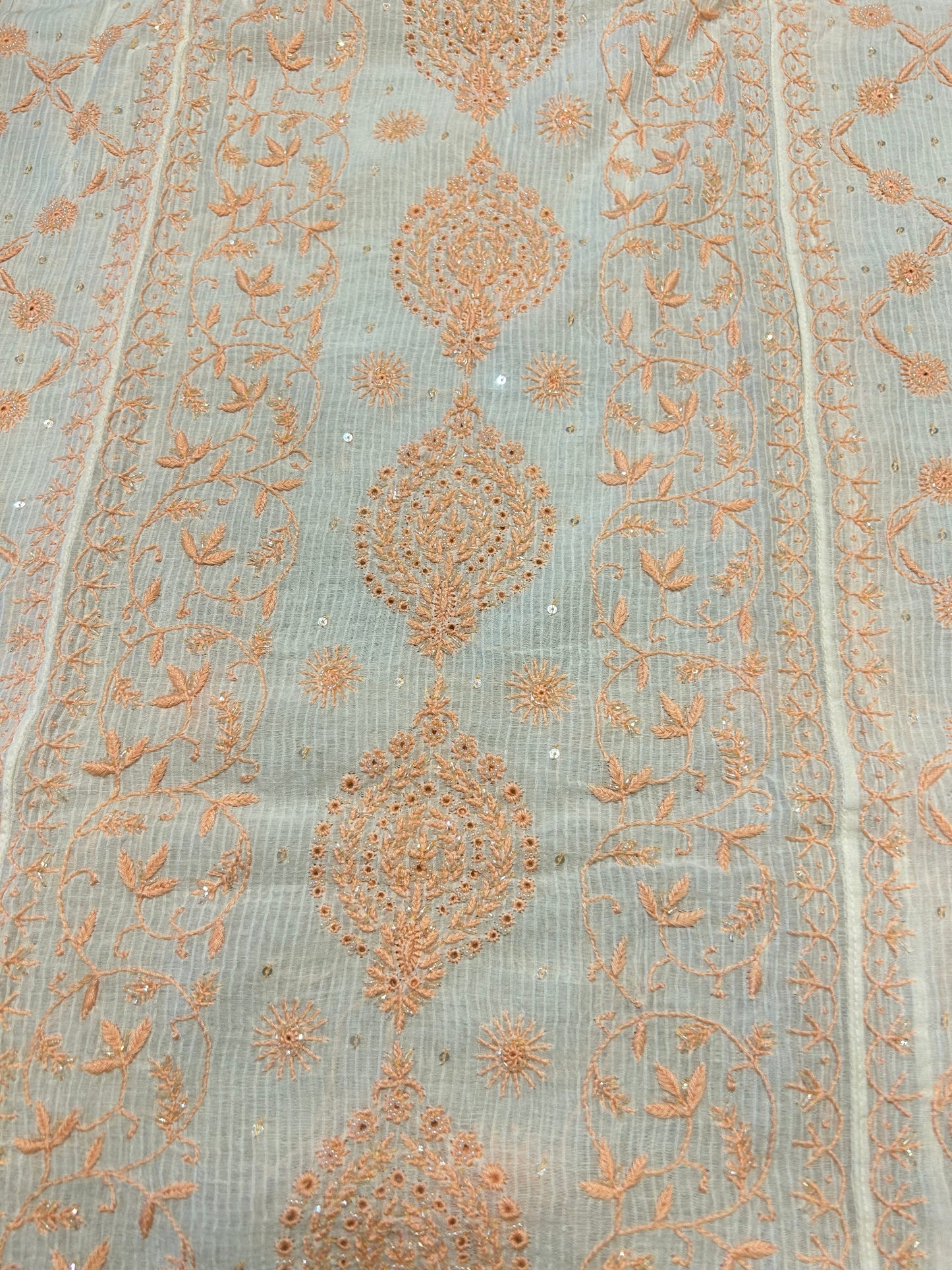 White Chanderi Maheshwari Chikankari Kurta and Dupatta