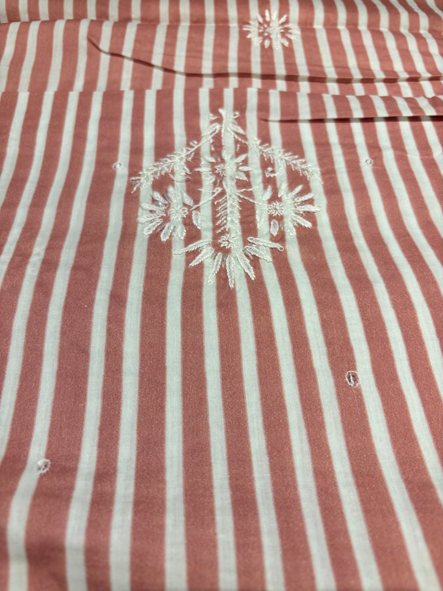 Brick Stripe Mul Chikankari Kurta Fabric