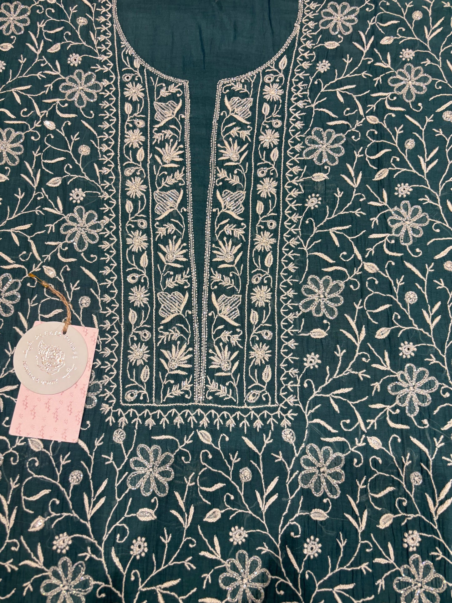 Teal Green Chanderi Mul Chikankari Kurta and Dupatta set