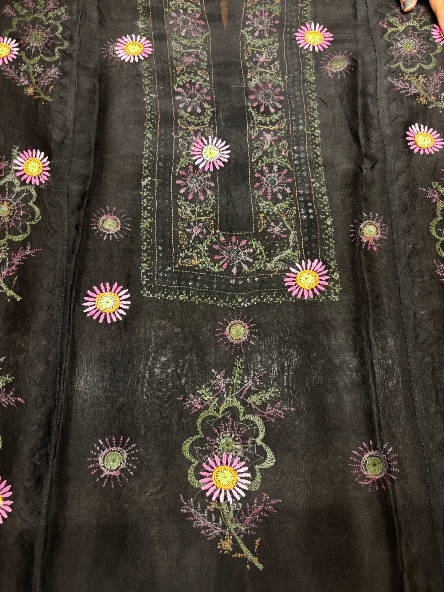 Black Organza Silk Chikankari Kurta and Dupatta