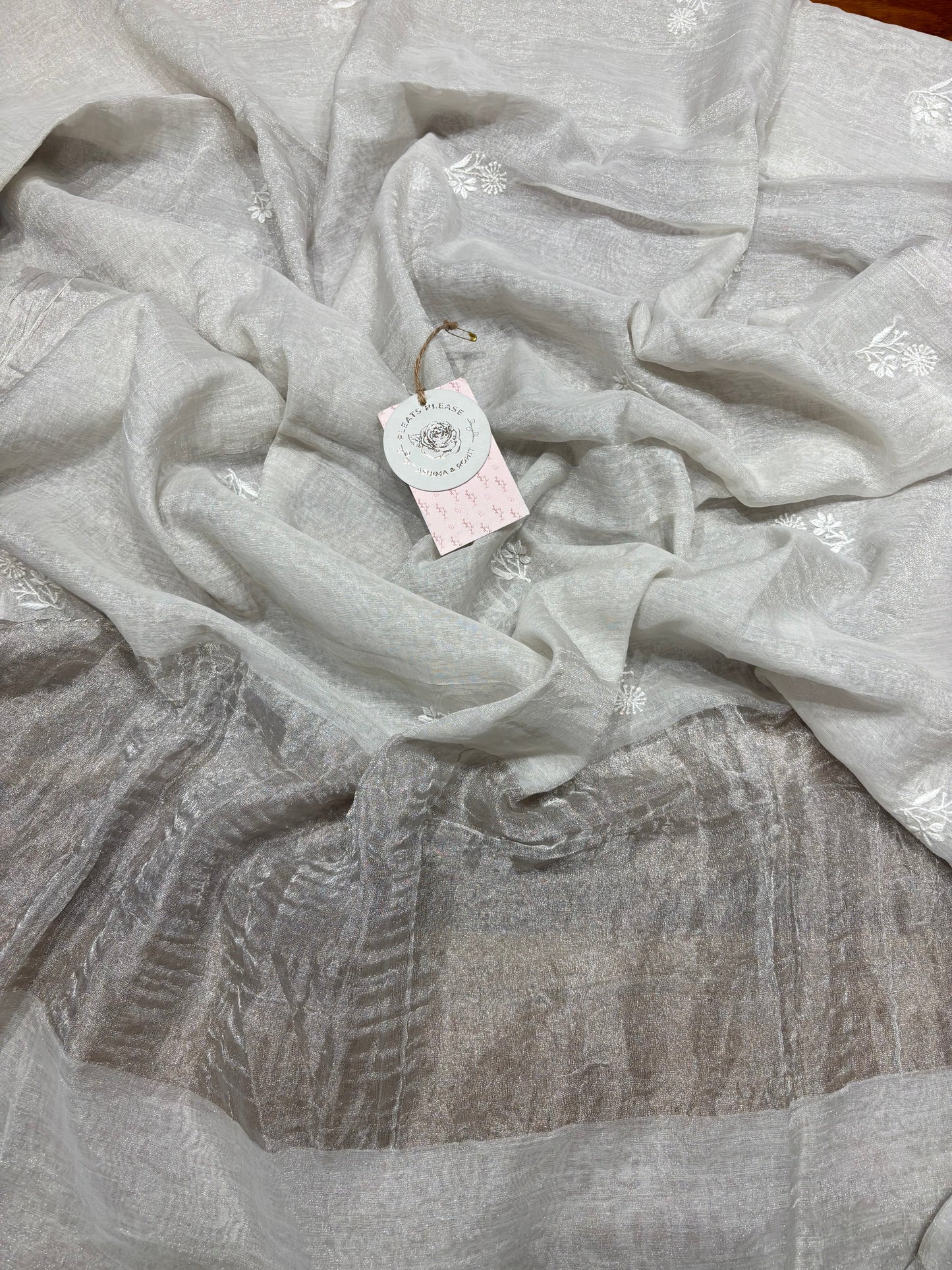 Dyeable pure silver tissue straight kurta and dupatta set