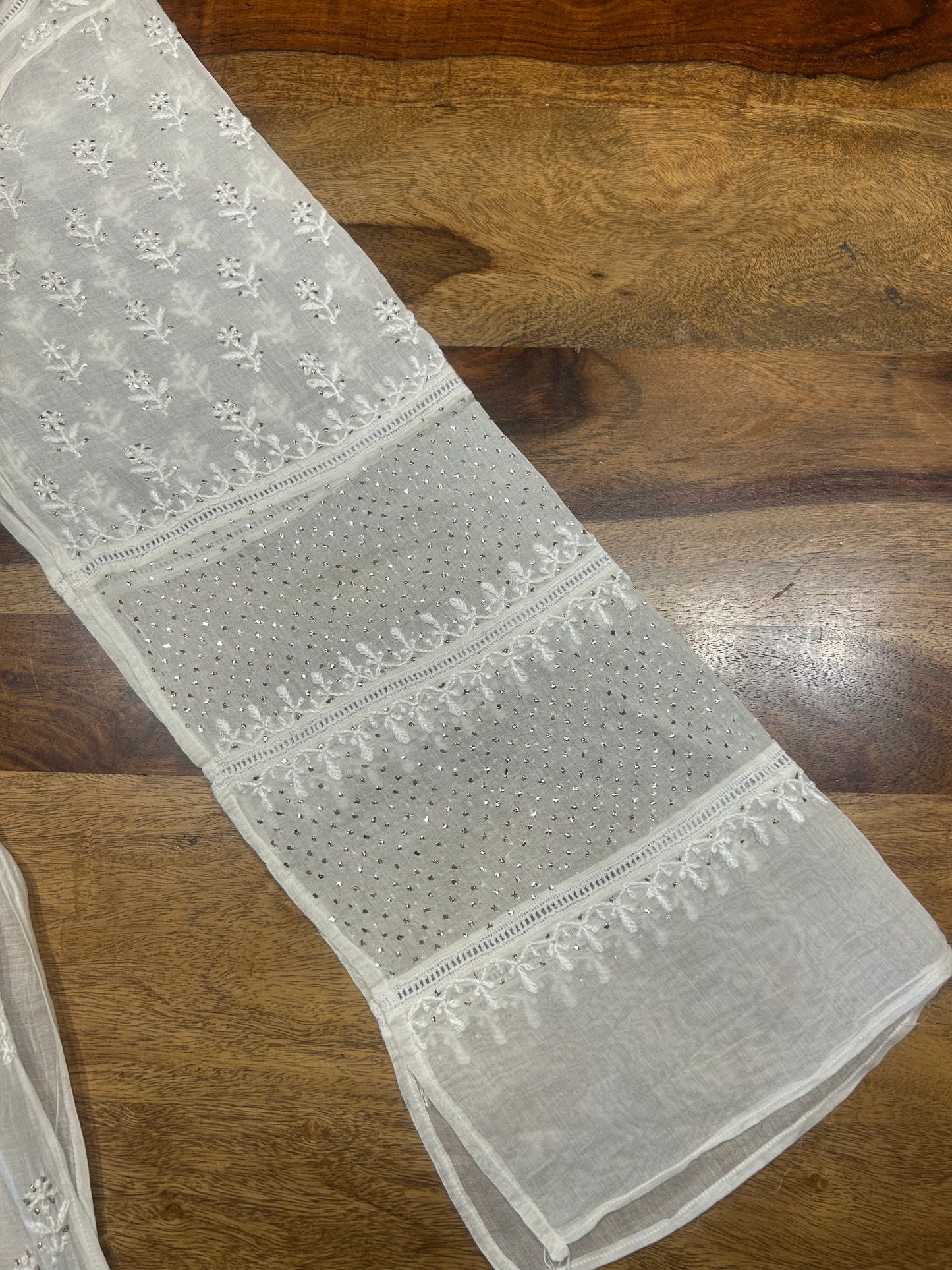 Dyeable Chanderi Mul Chikankari Kurta and Dupatta Fabric