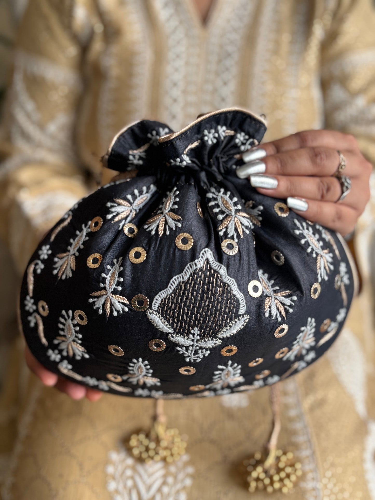 Black Silk Chikankari Batua