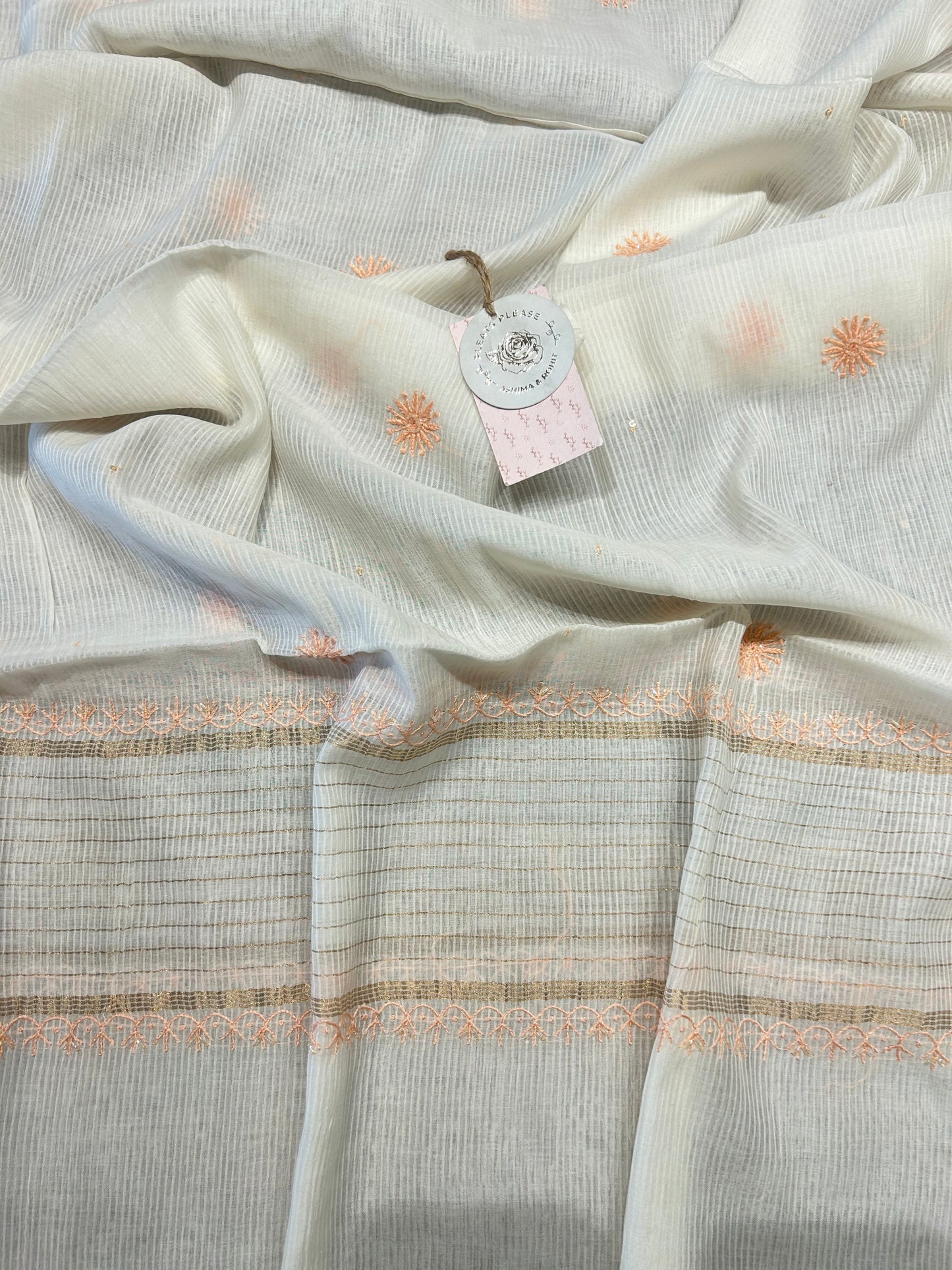 White Chanderi Maheshwari Chikankari Kurta and Dupatta