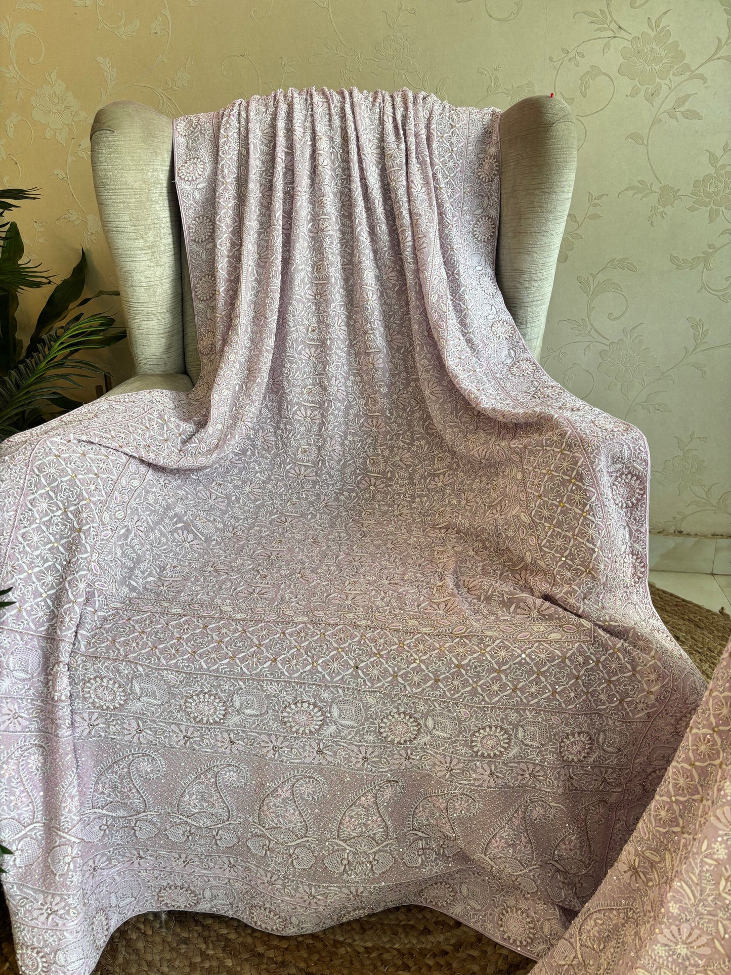 Lilac Pure Georgette Chikankari Lehenga