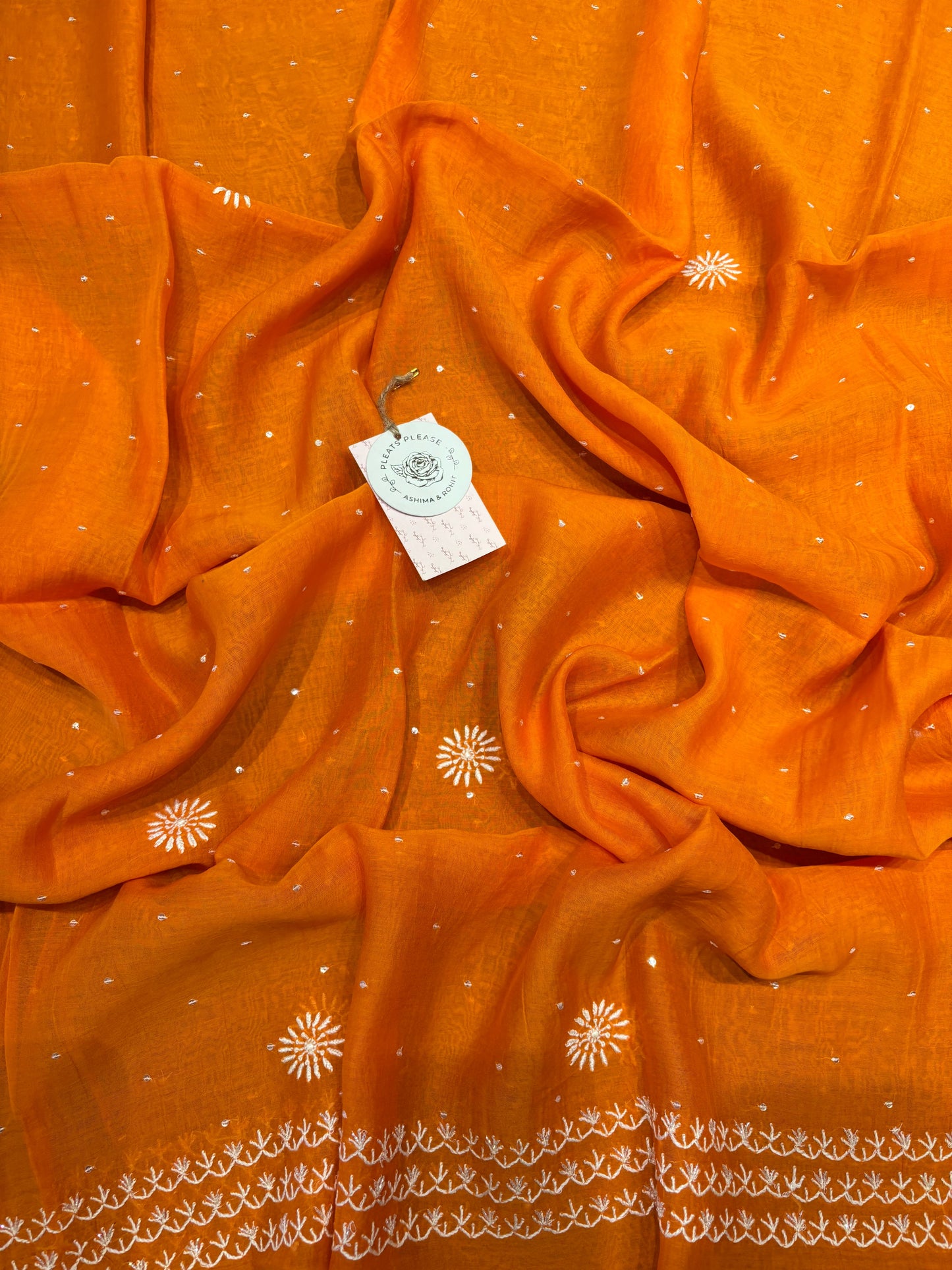Orange Chanderi Mul Chikankari Kurta and Dupatta set